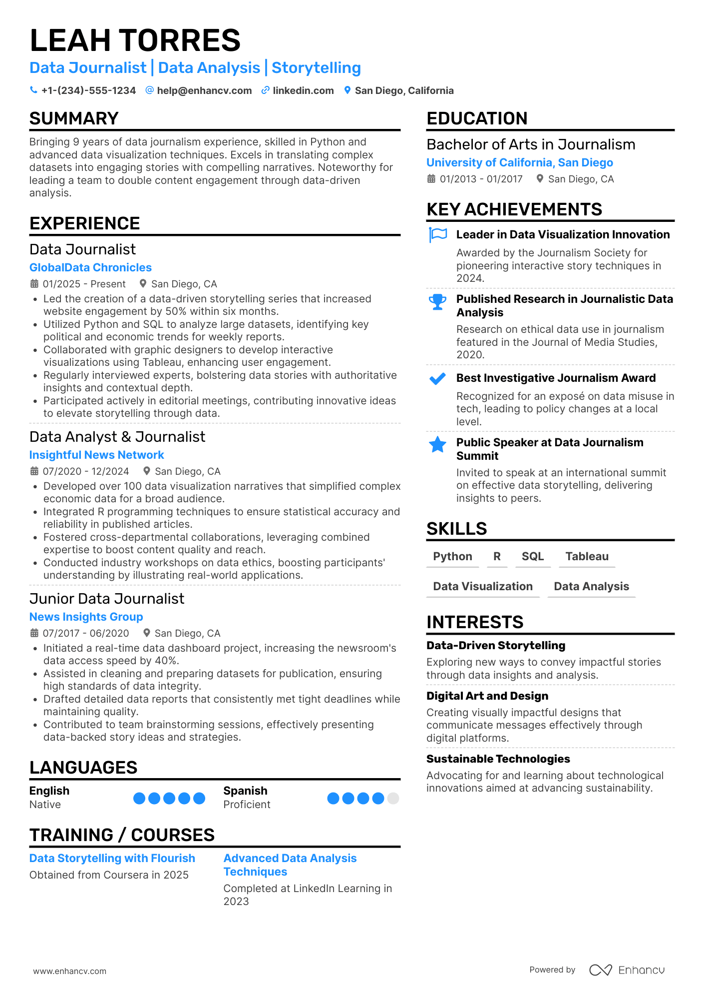 A resume example of a Data Journalist