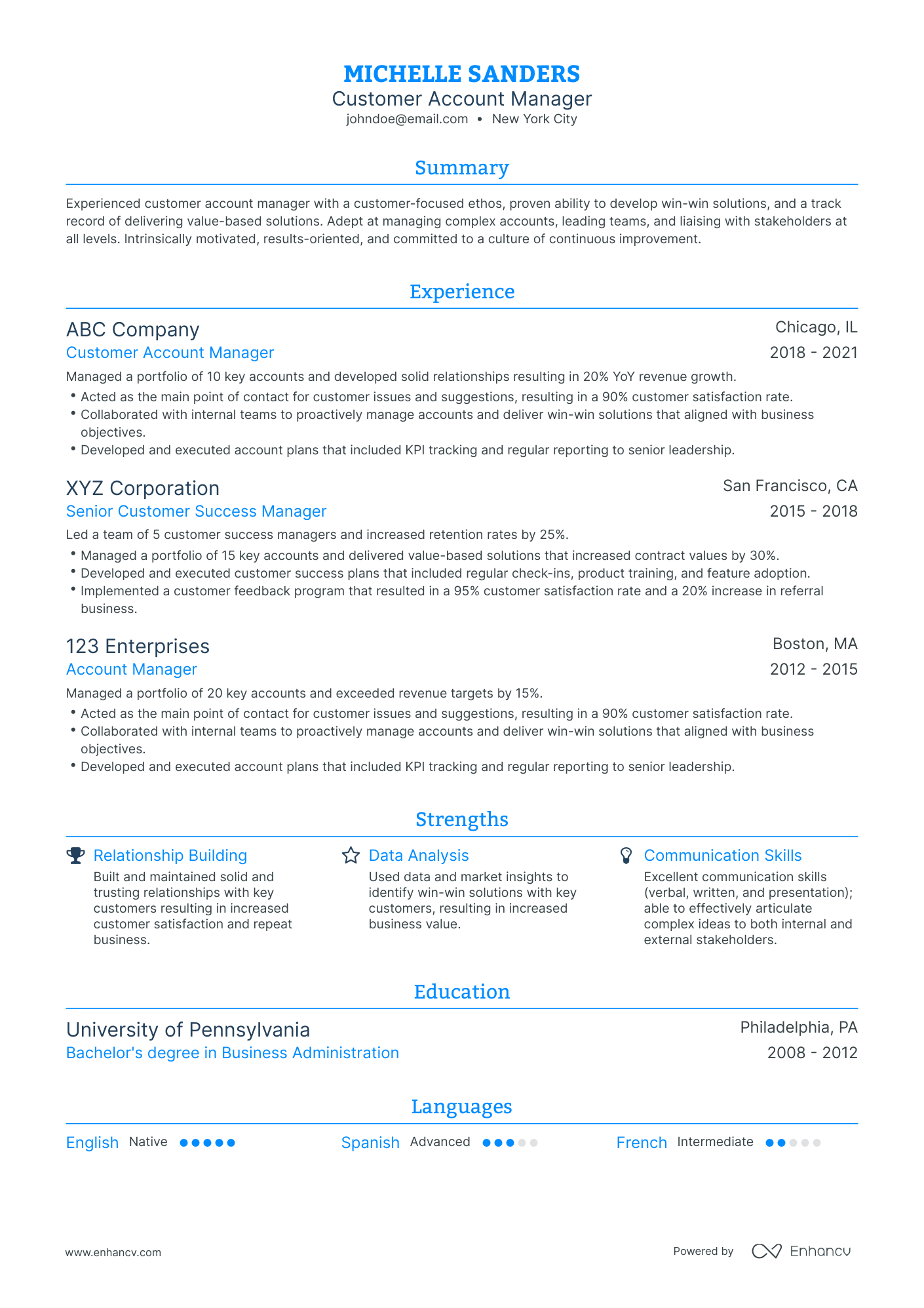Traditional Customer Account Manager Resume Template