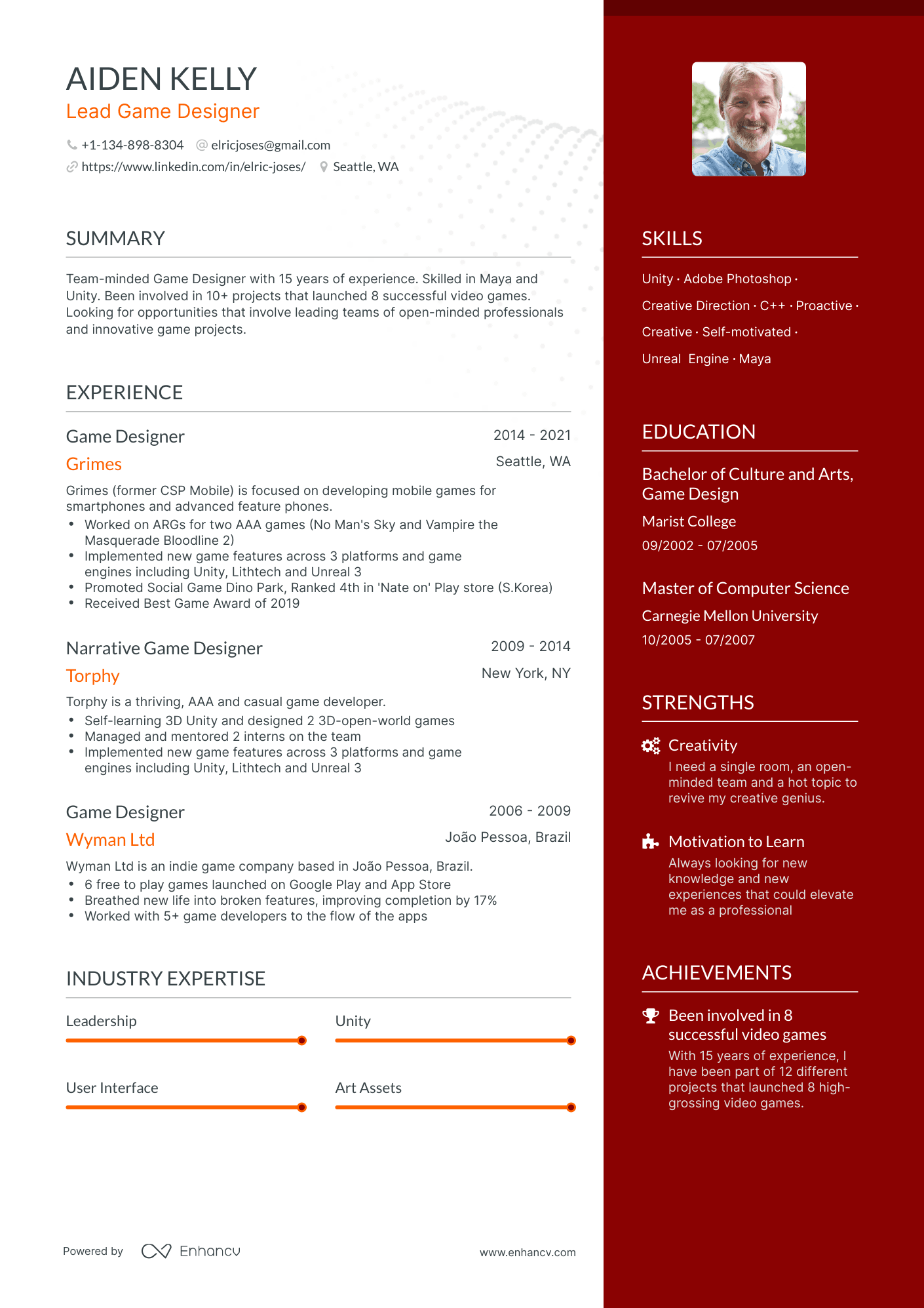 One Page Game Design Resume Template