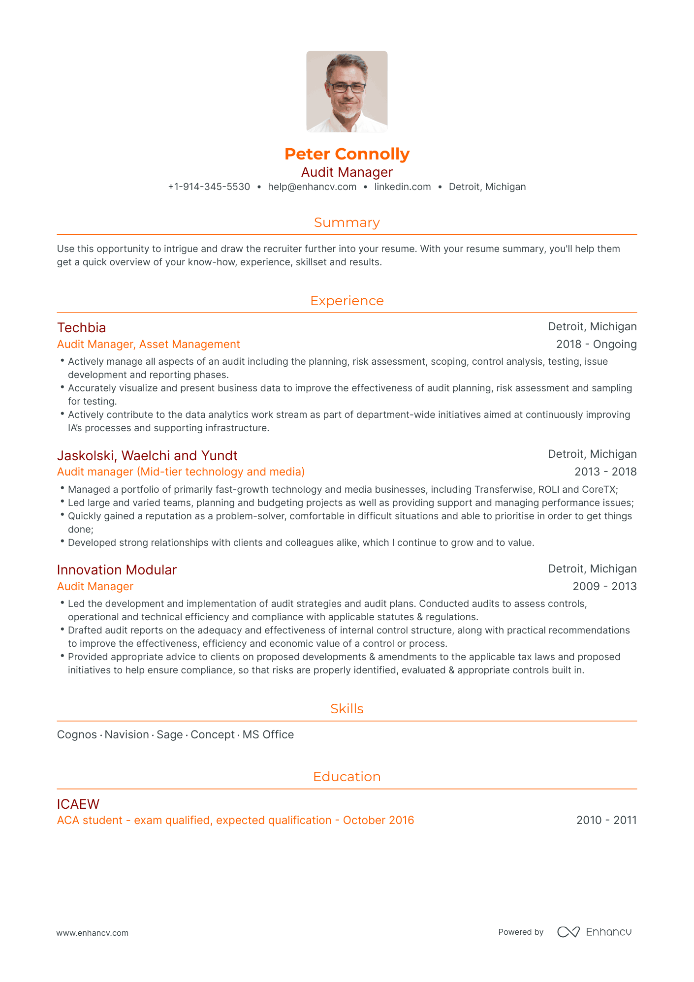Traditional Audit Manager Resume Template