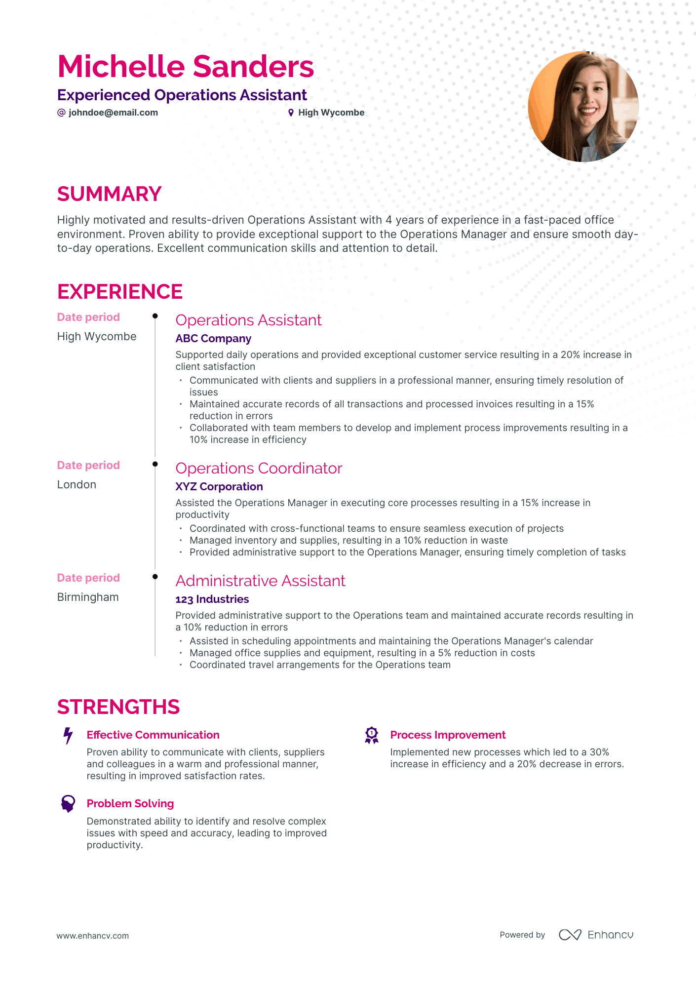 Timeline Assistant Operations Manager Resume Template