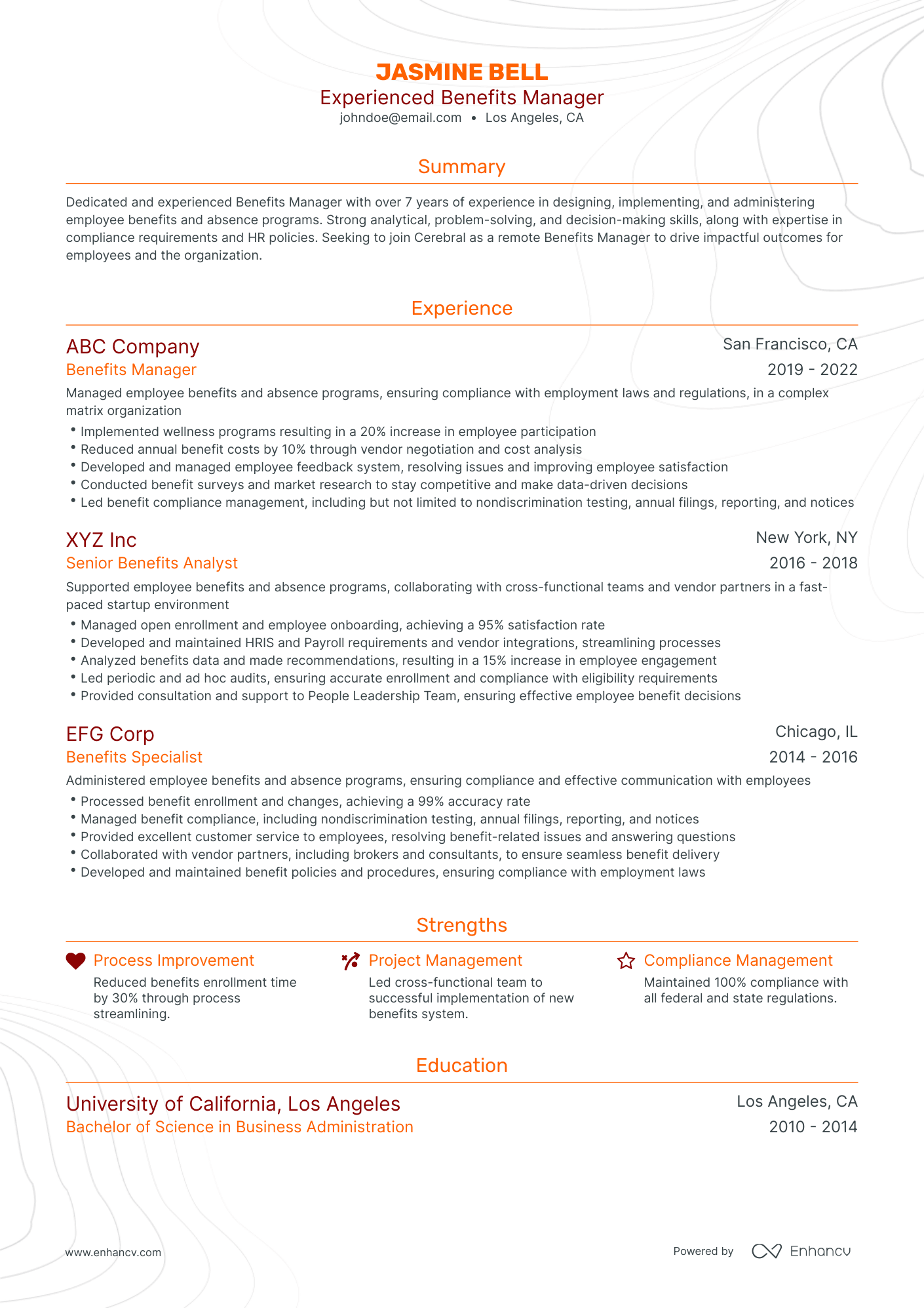 Traditional Benefits Manager Resume Template