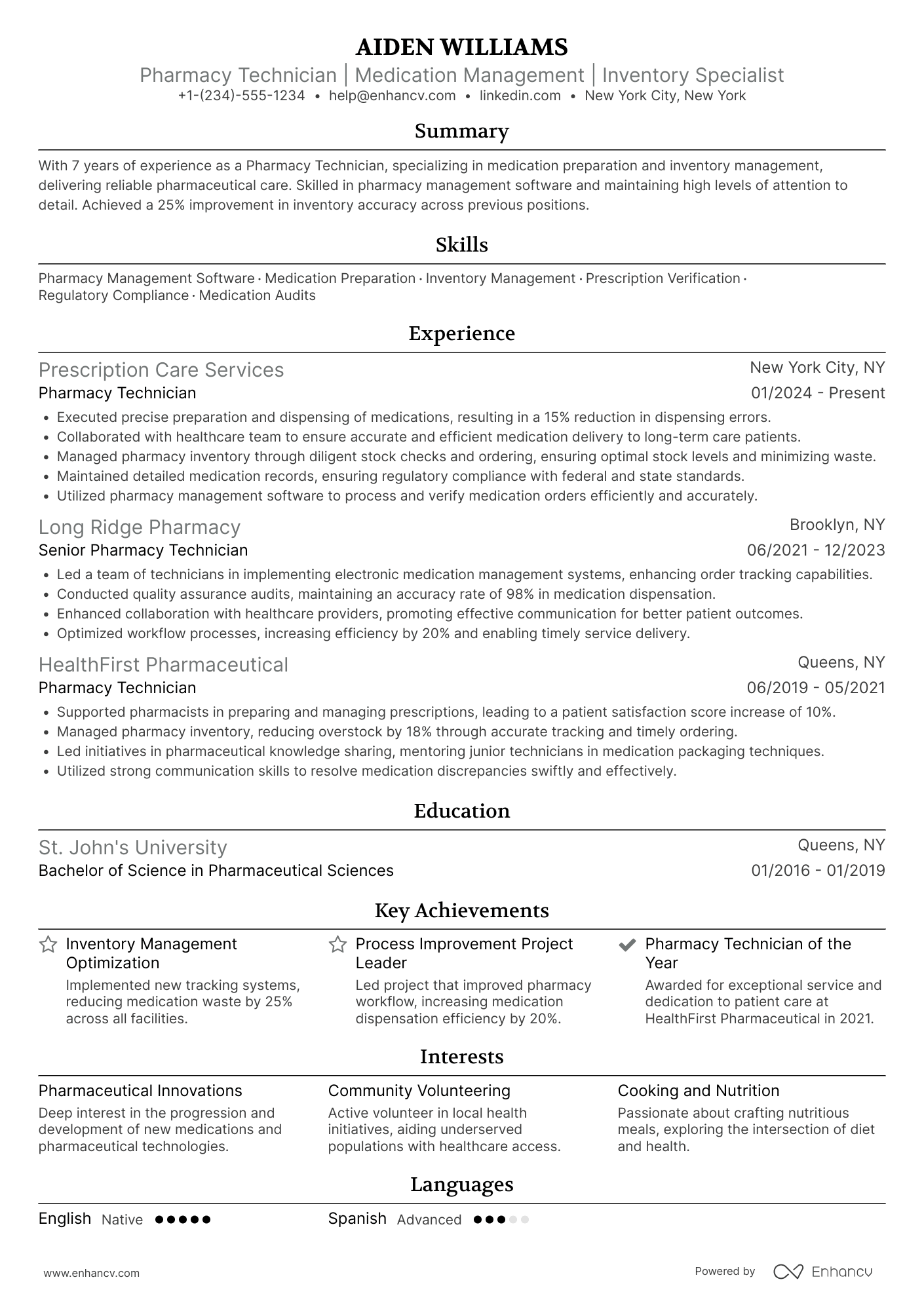 A resume example of a Long Term Care Pharmacy Technician ��