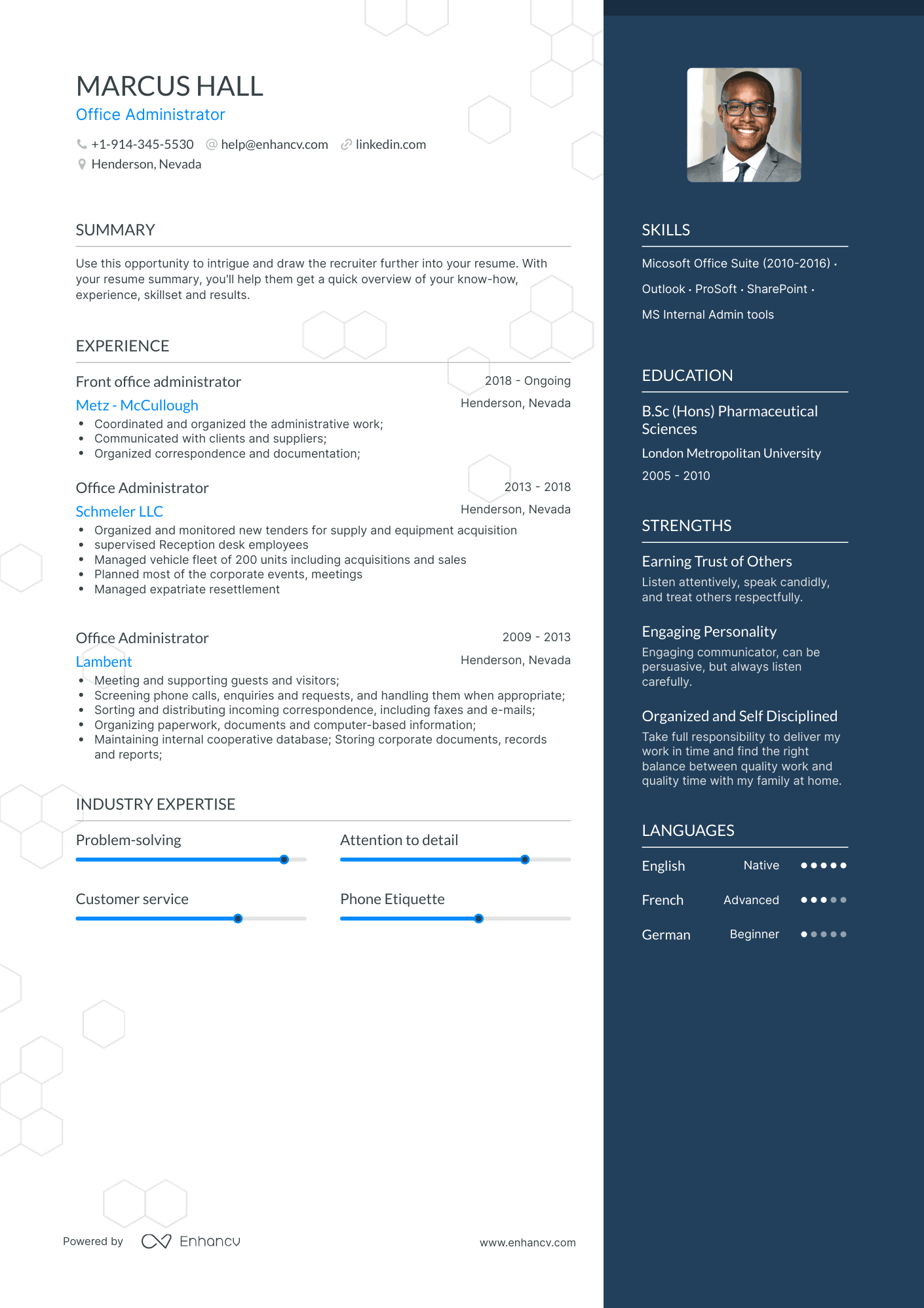 One Page Office Administrator Resume Template