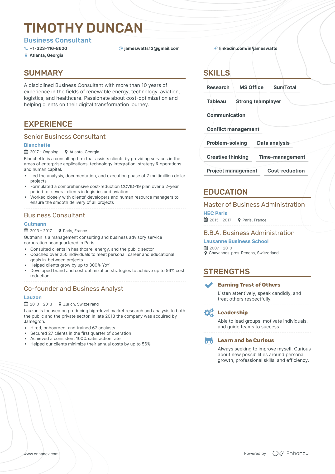 Simple Business Consultant Resume Template