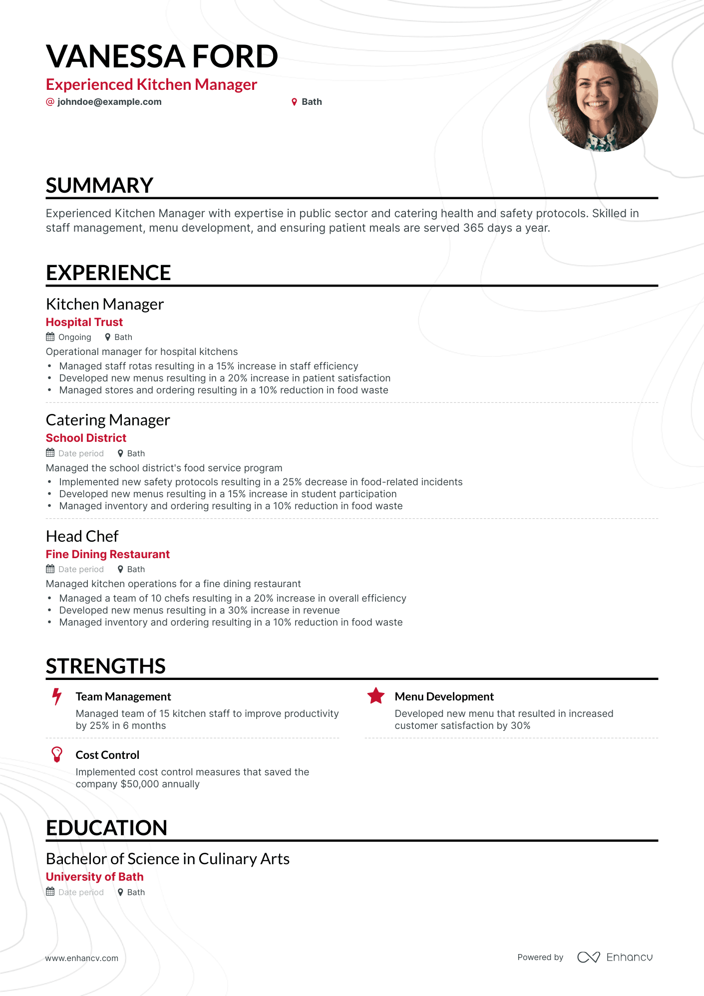 Classic Kitchen Manager Resume Template