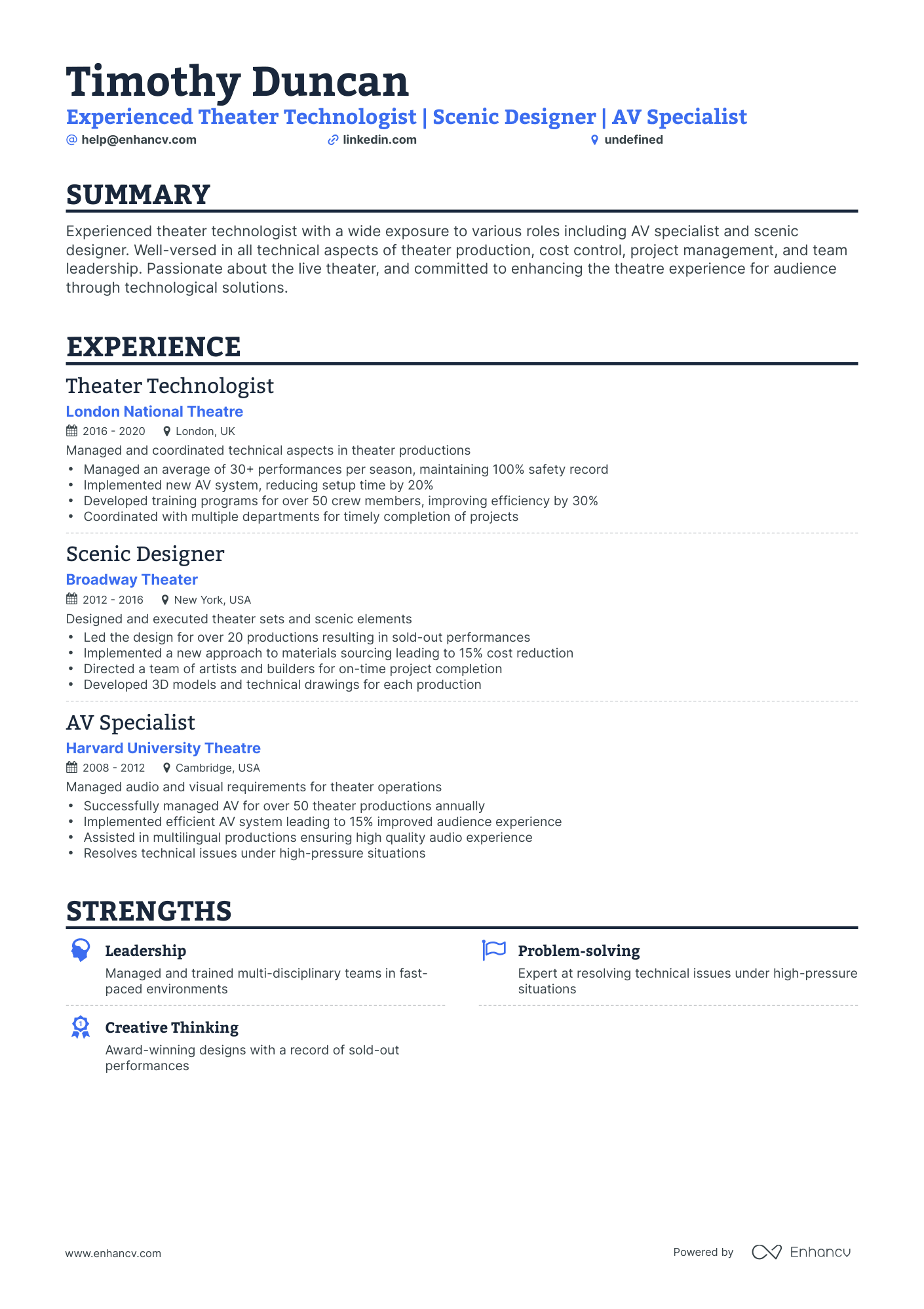 undefined Technical Theatre Resume Template