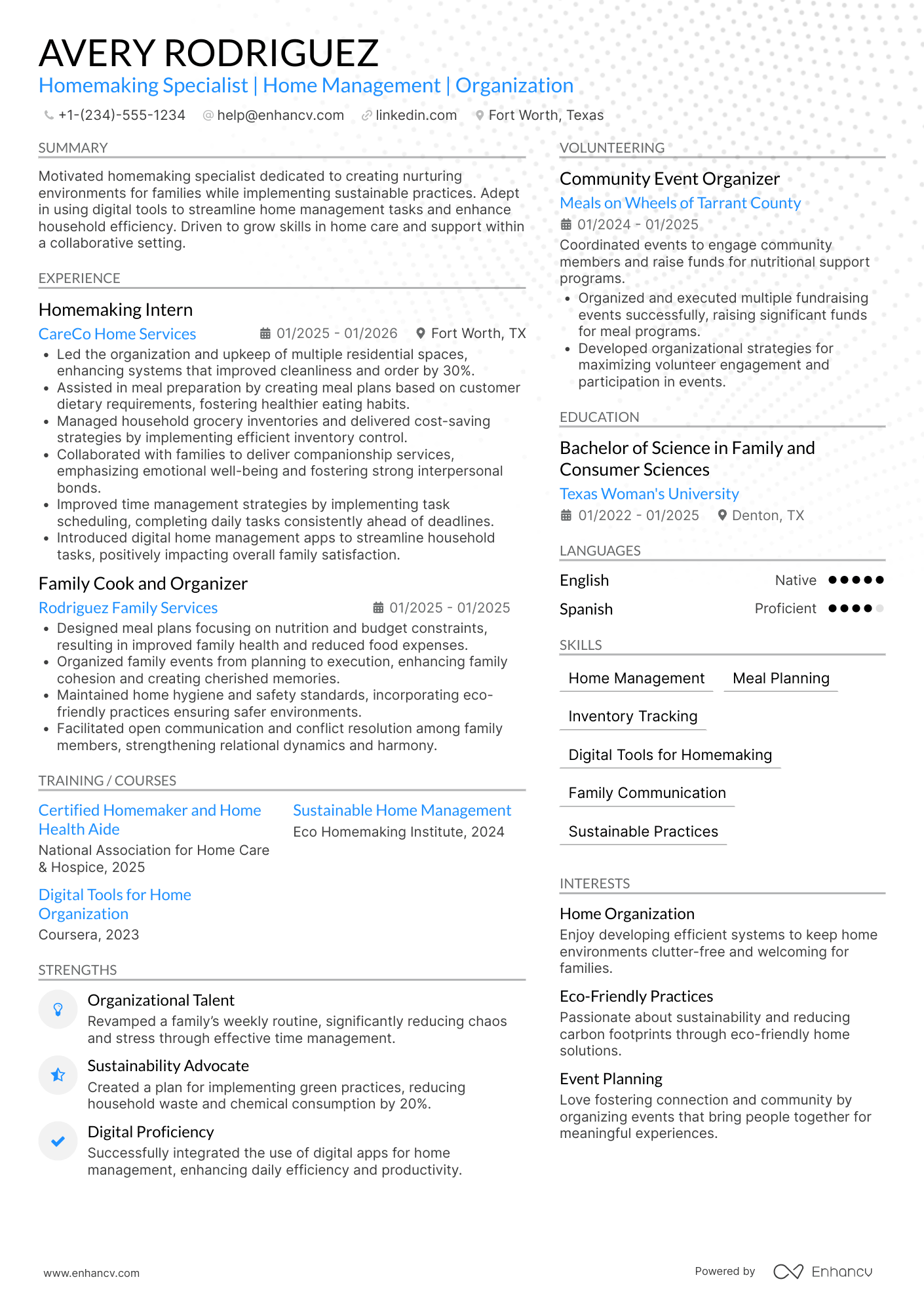 A resume example of a Homemaker No Experience