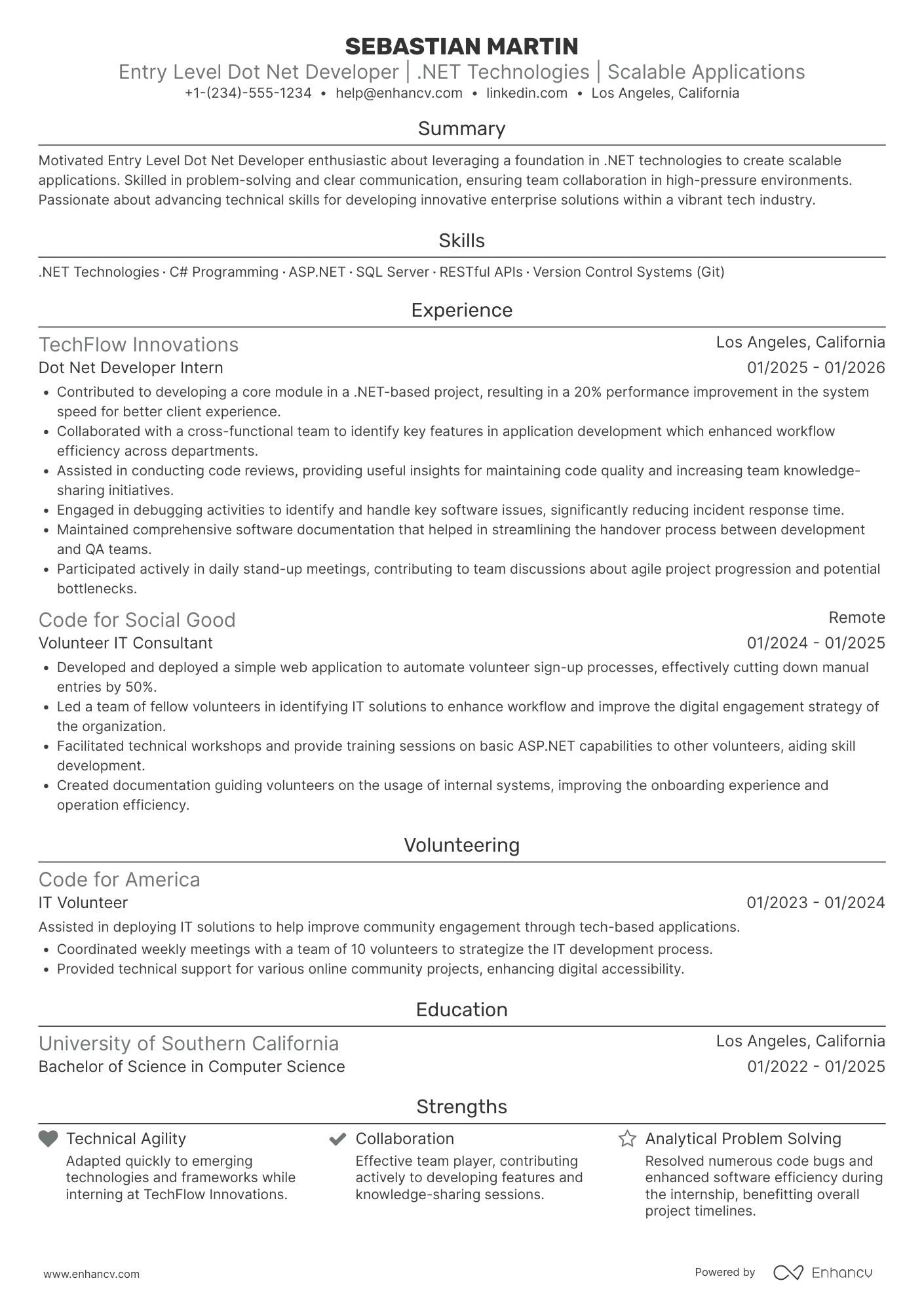 A resume example of a Entry Level Dot Net Developer Resume