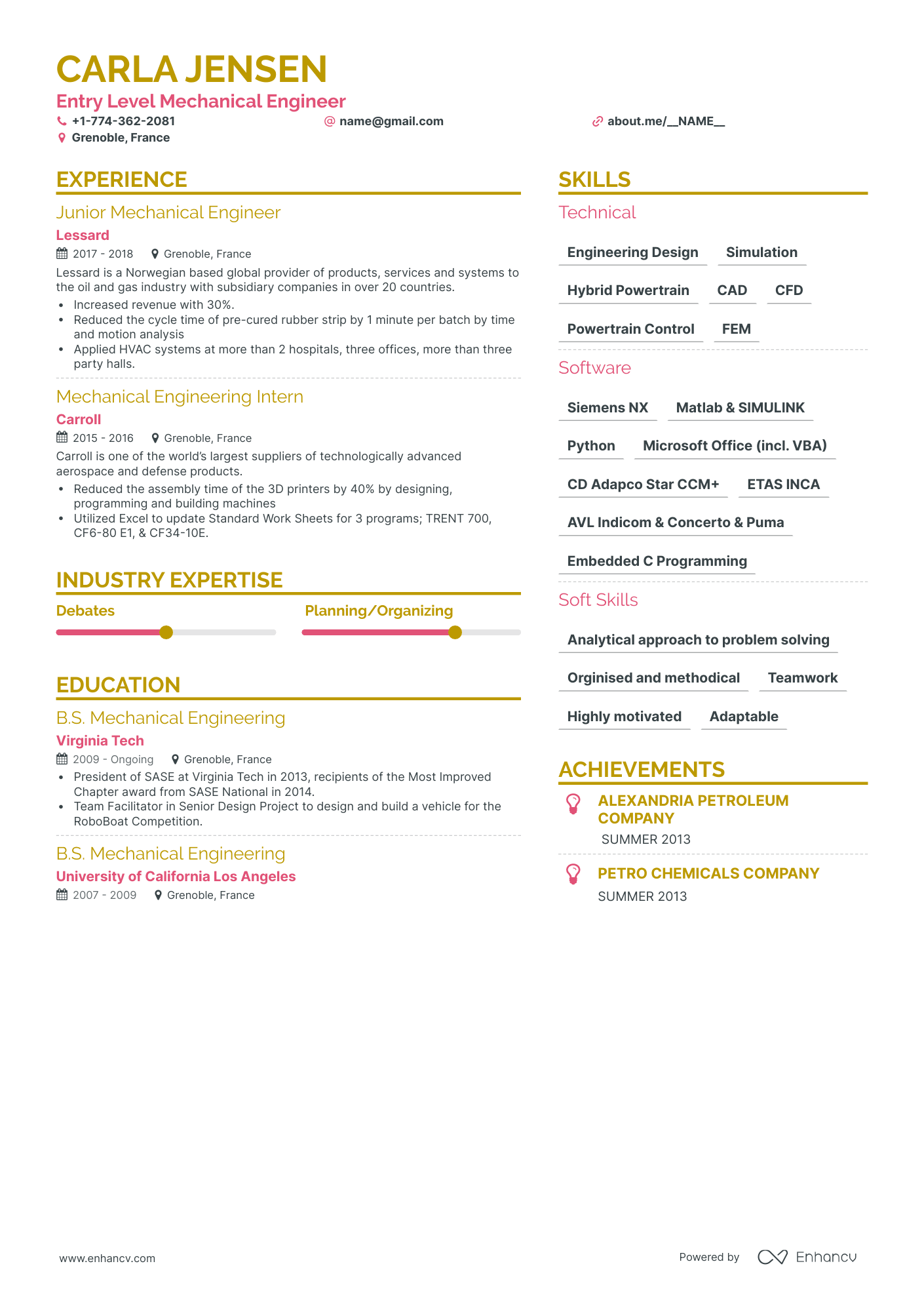 Simple Entry Level Mechanical Engineer Resume Template