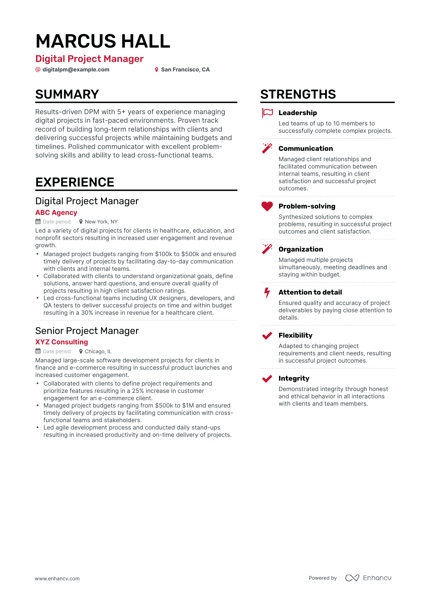 Simple Digital Project Manager Resume Template