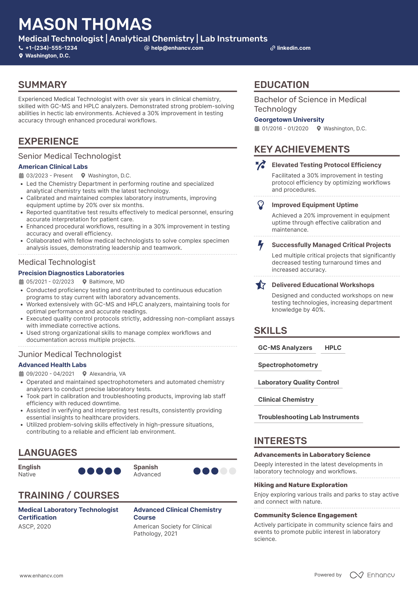 A resume example of a Medical Technologist Chemistry