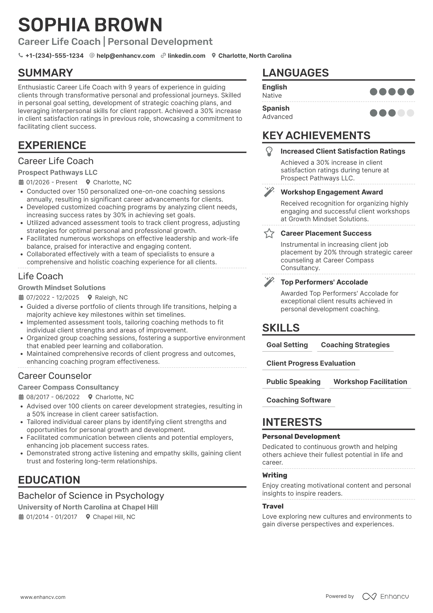 A resume example of a Career Life Coach