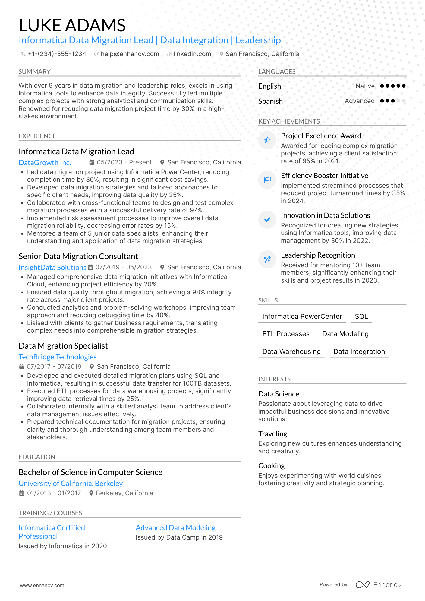 A resume example of a Informatica Data Migration Lead