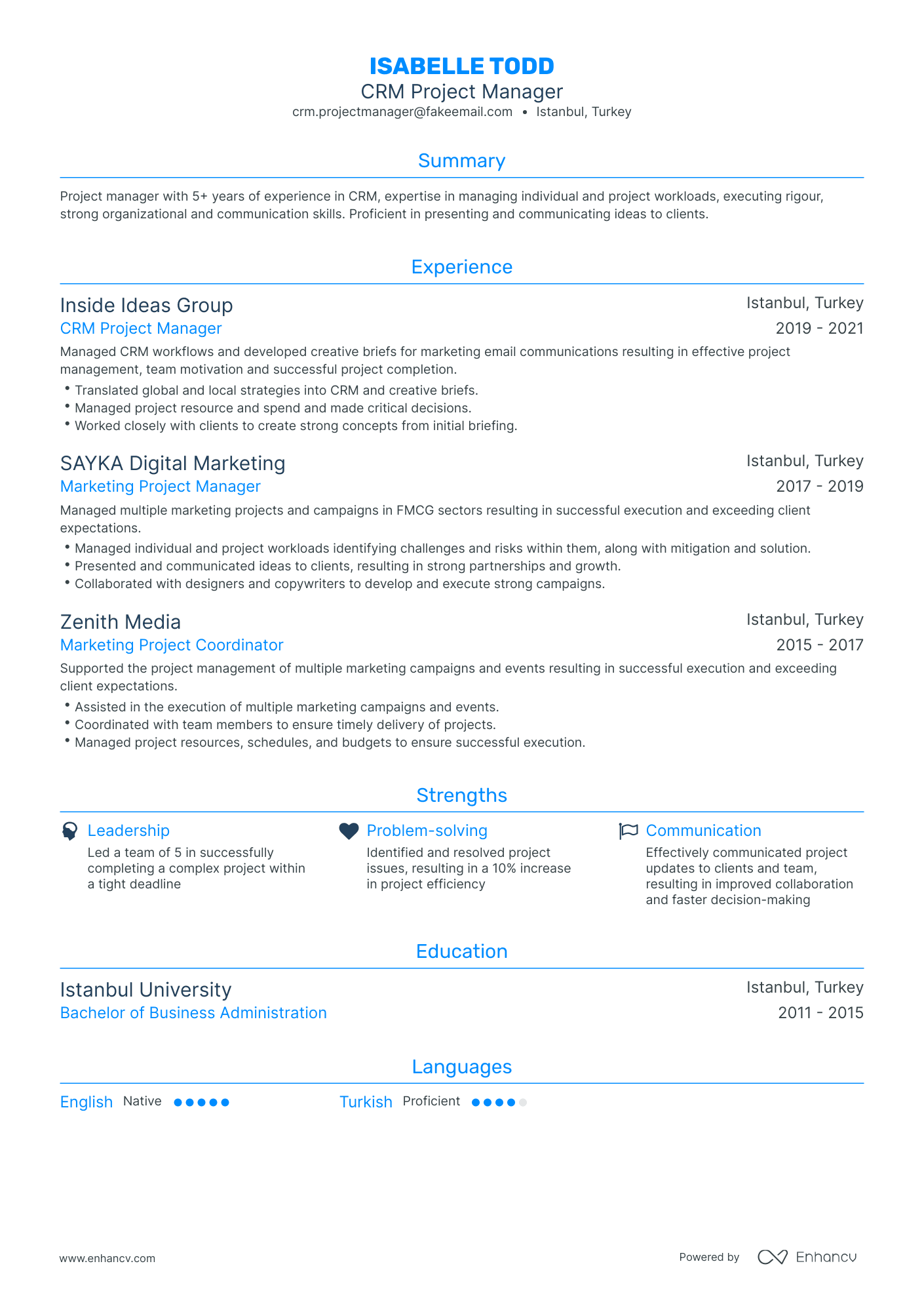 Traditional CRM Project Manager Resume Template