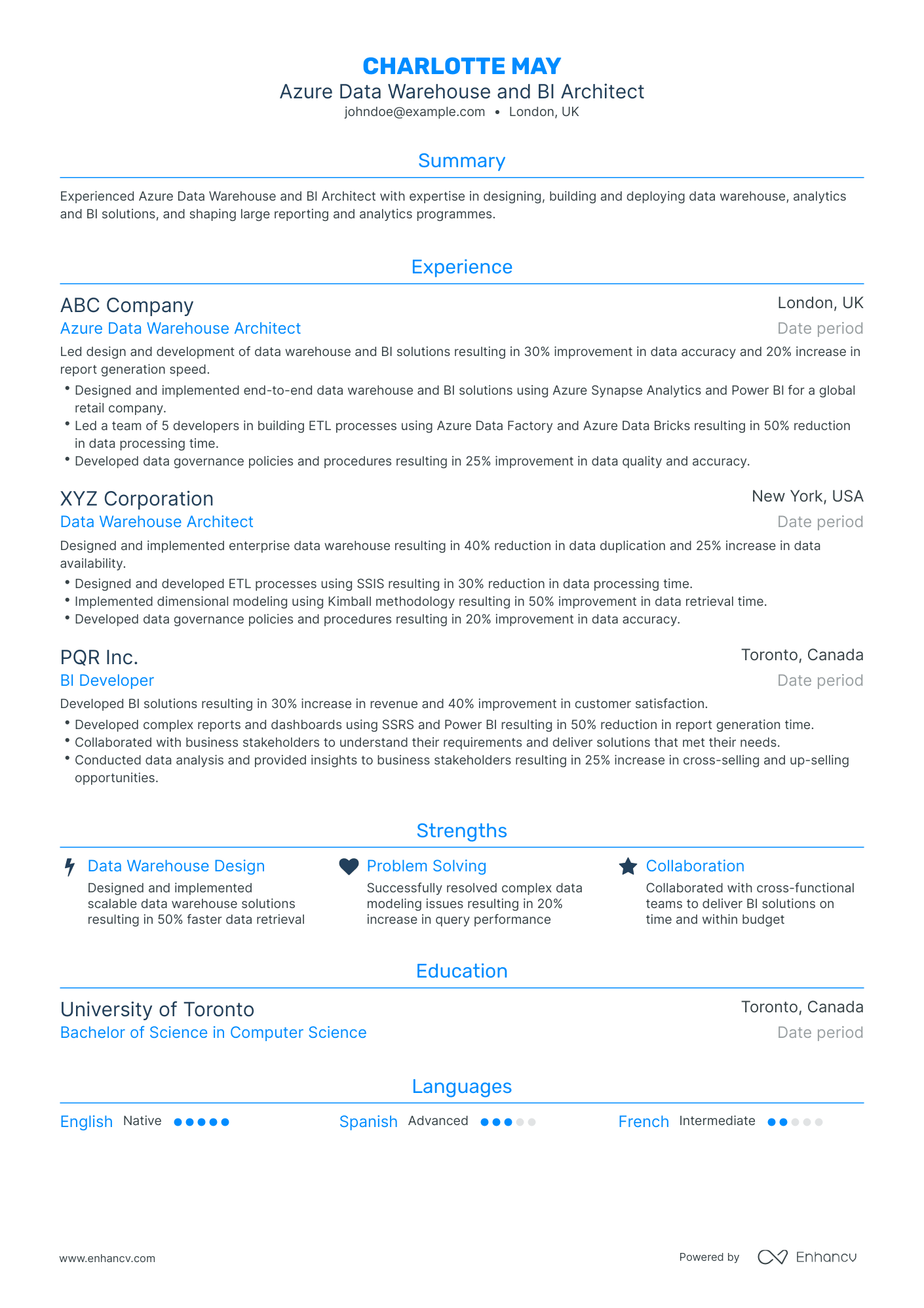 Traditional Data Warehouse Architect Resume Template
