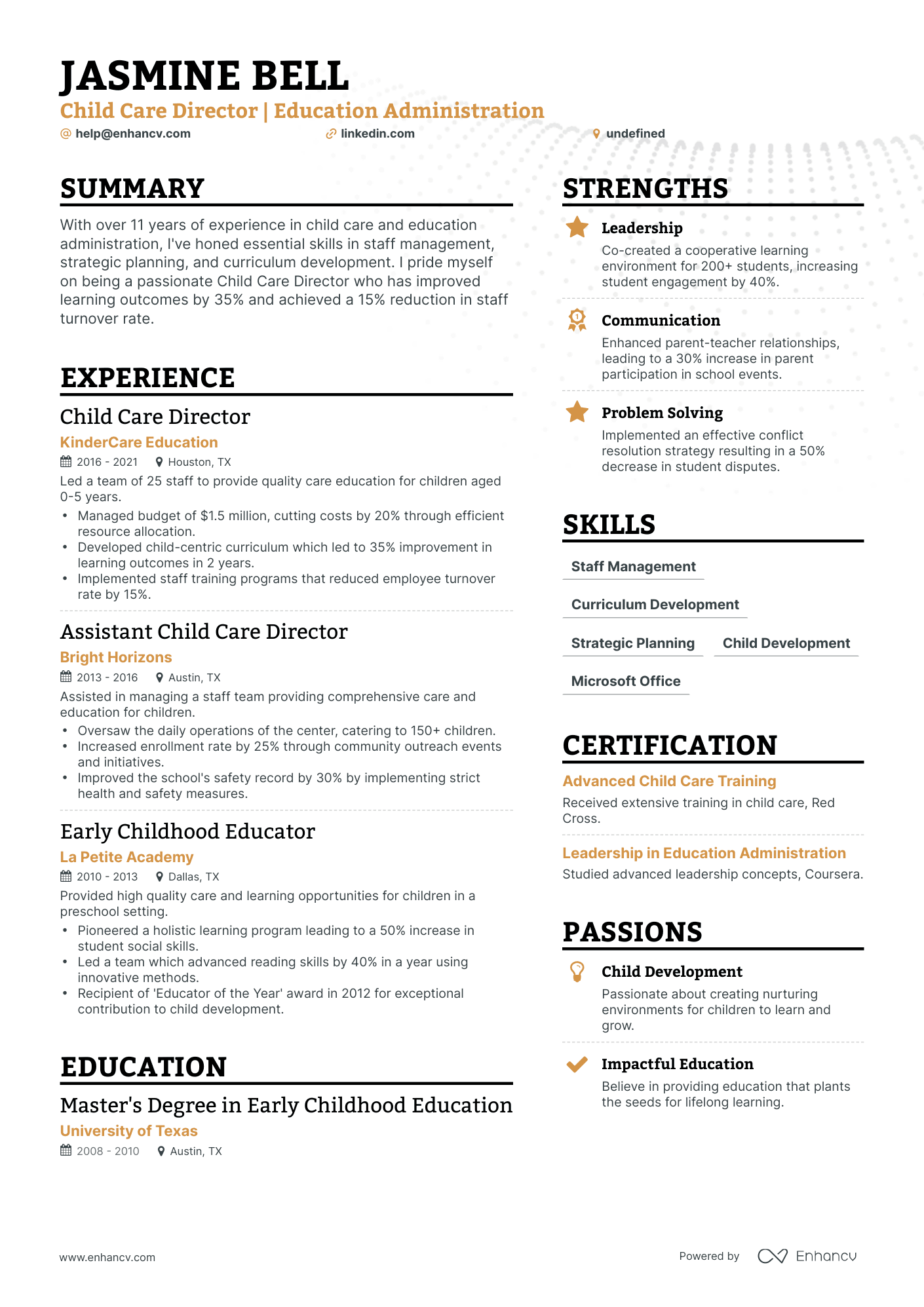 undefined Child Care Director Resume Template
