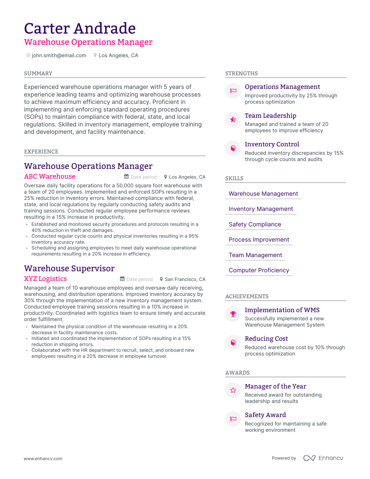 Modern Warehouse Operations Manager Resume Template