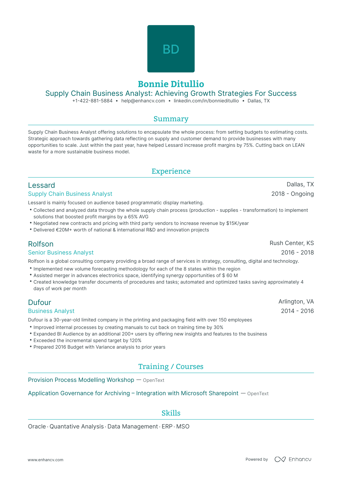 Traditional Supply Chain Business Analyst Resume Template
