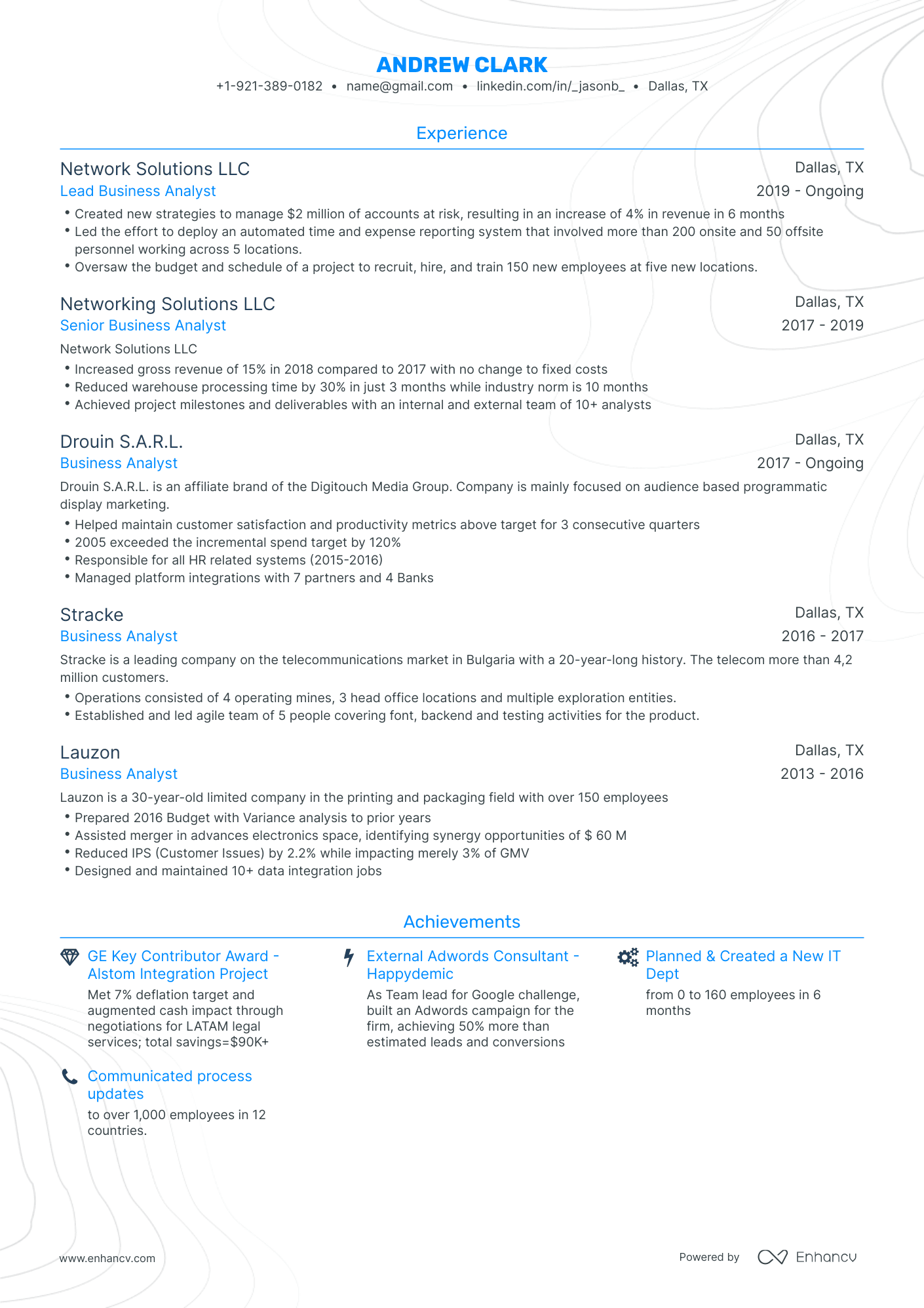Traditional Business Analyst Resume Template