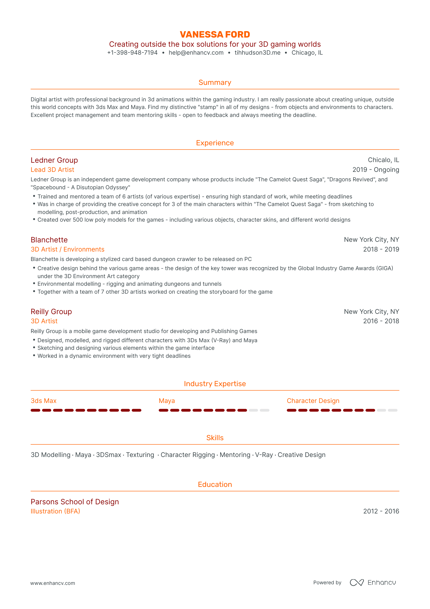 3D Artist Resume Examples & Guide for 2023 (Layout, Skills, Keywords ...