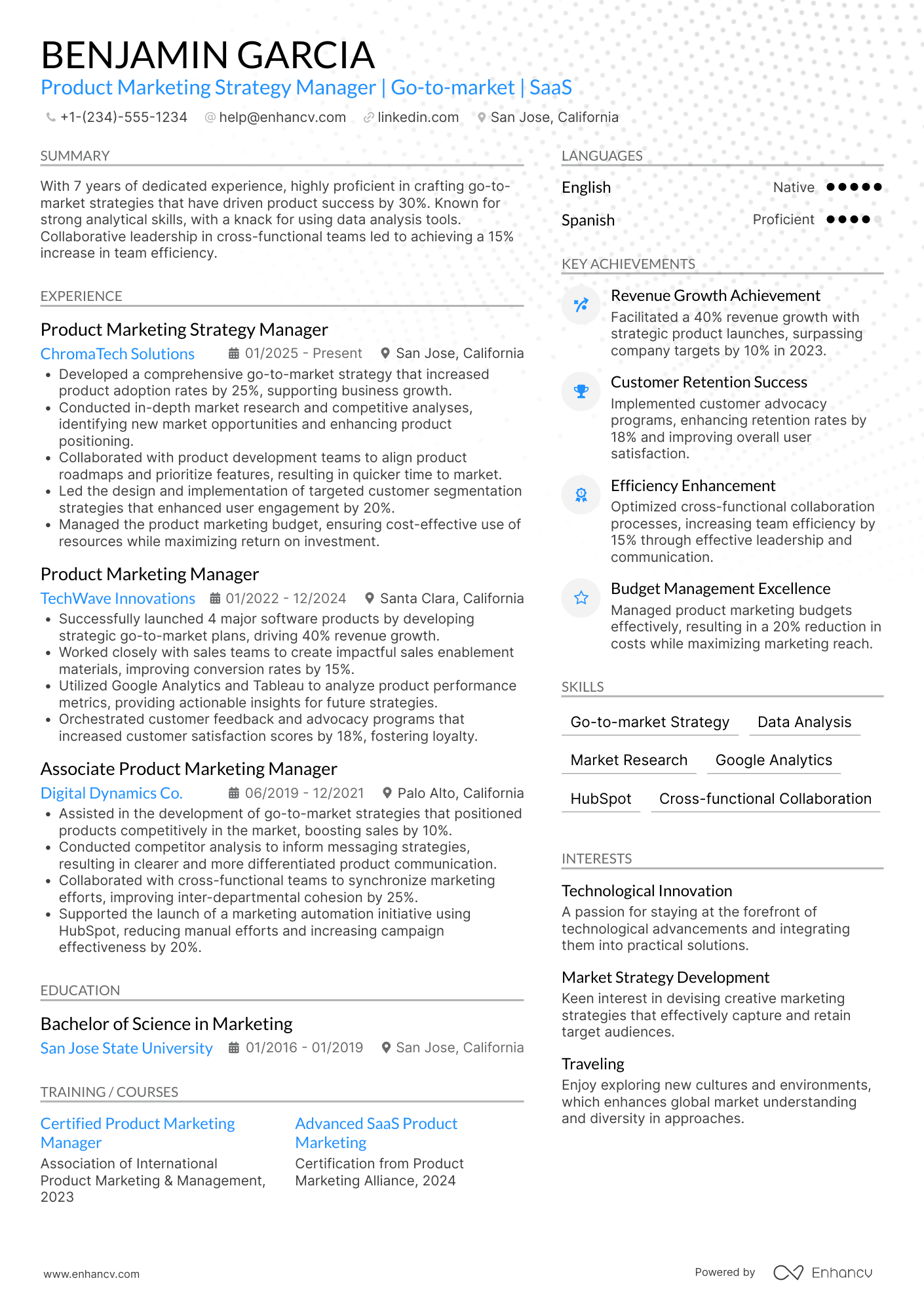 A resume example of a Product Marketing Strategy Manager