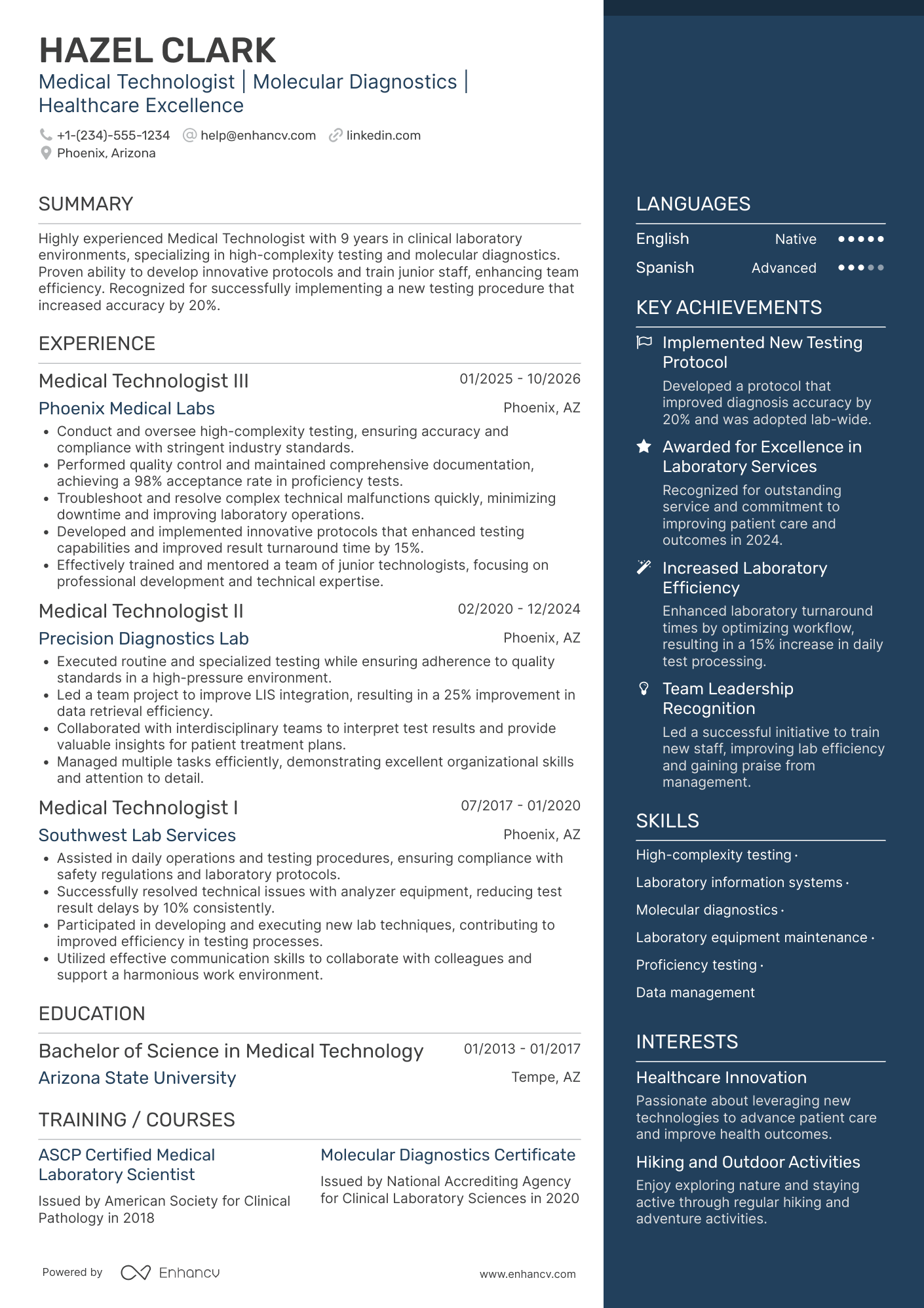 A resume example of a Medical Technologist III