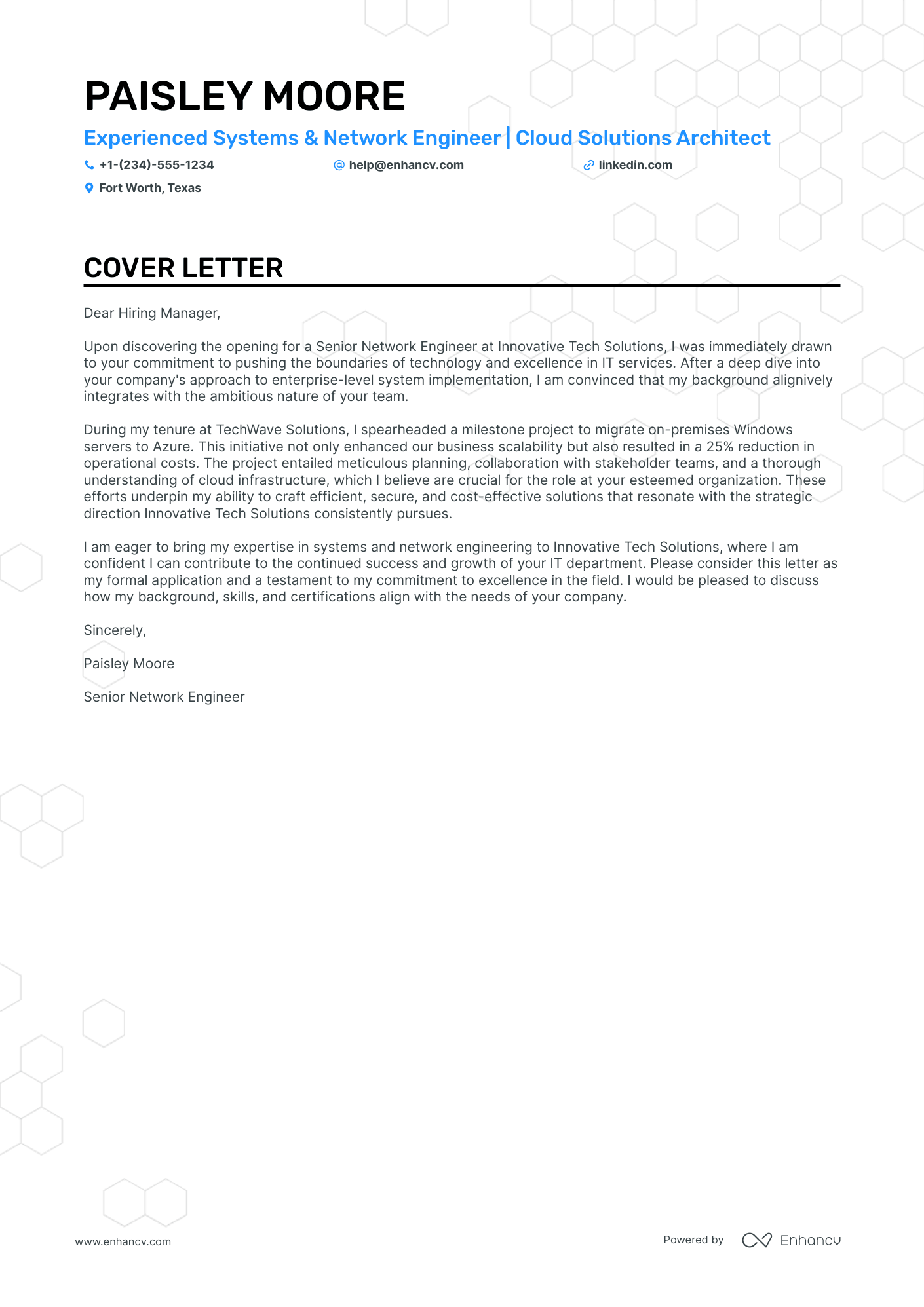 cover letter for network internship