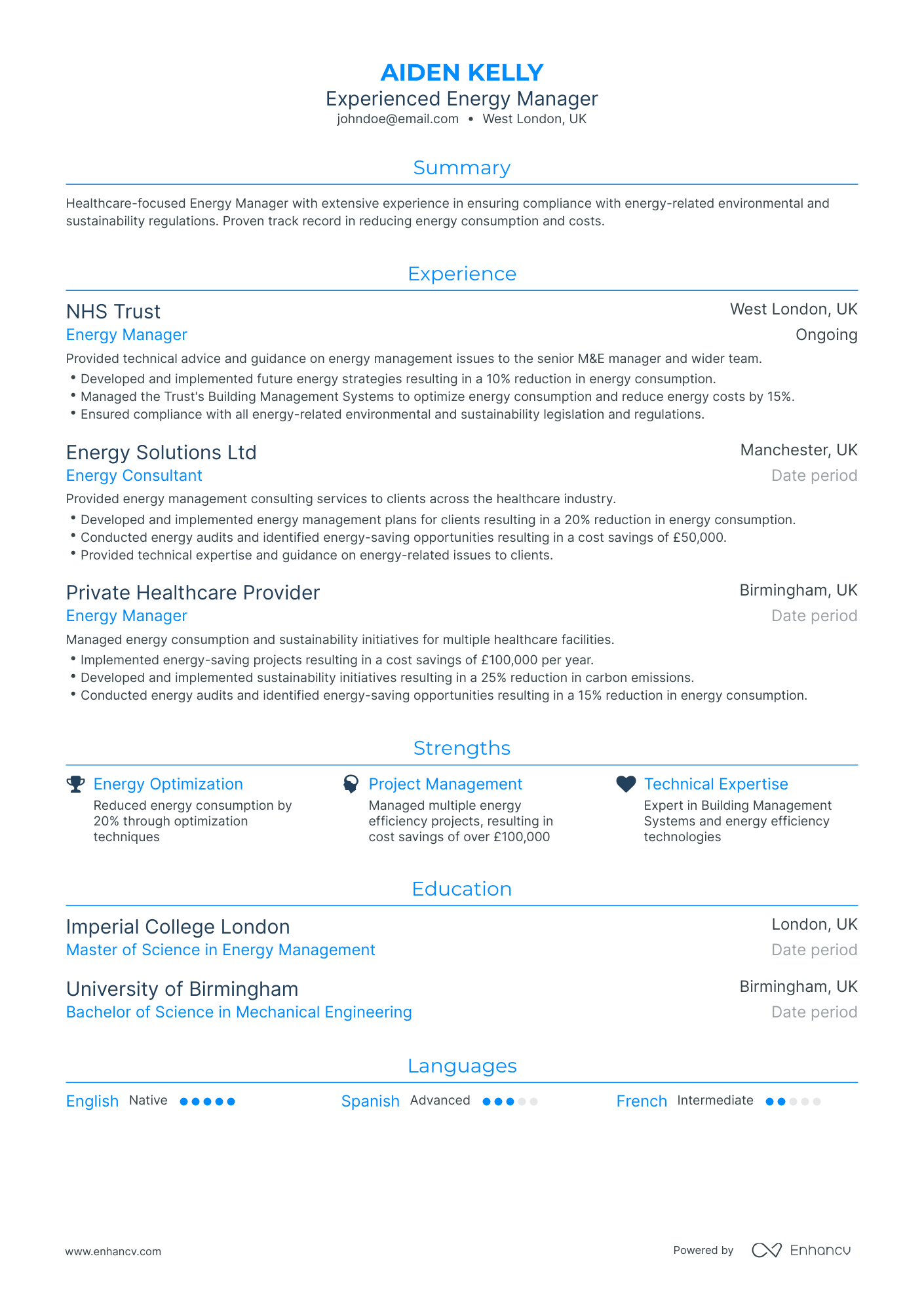 Traditional Energy Manager Resume Template