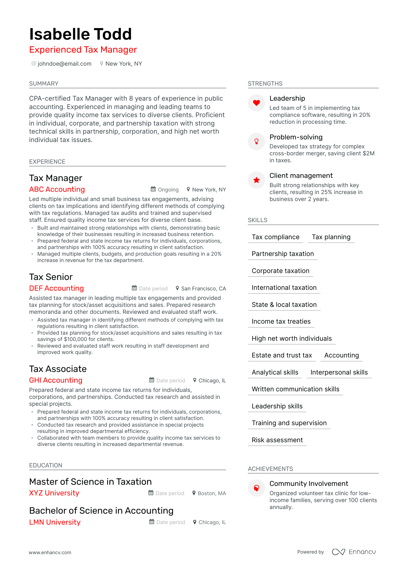 Modern Tax Manager Resume Template