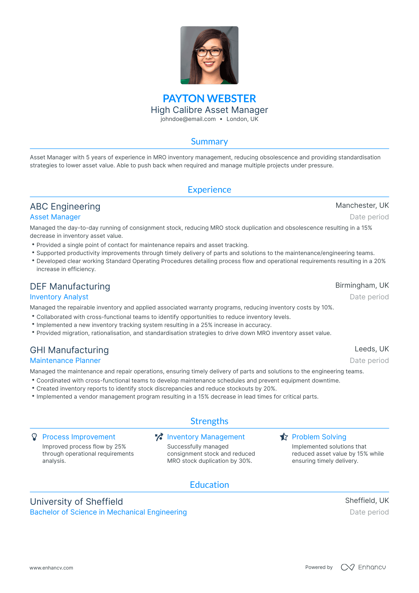 Traditional Asset Manager Resume Template