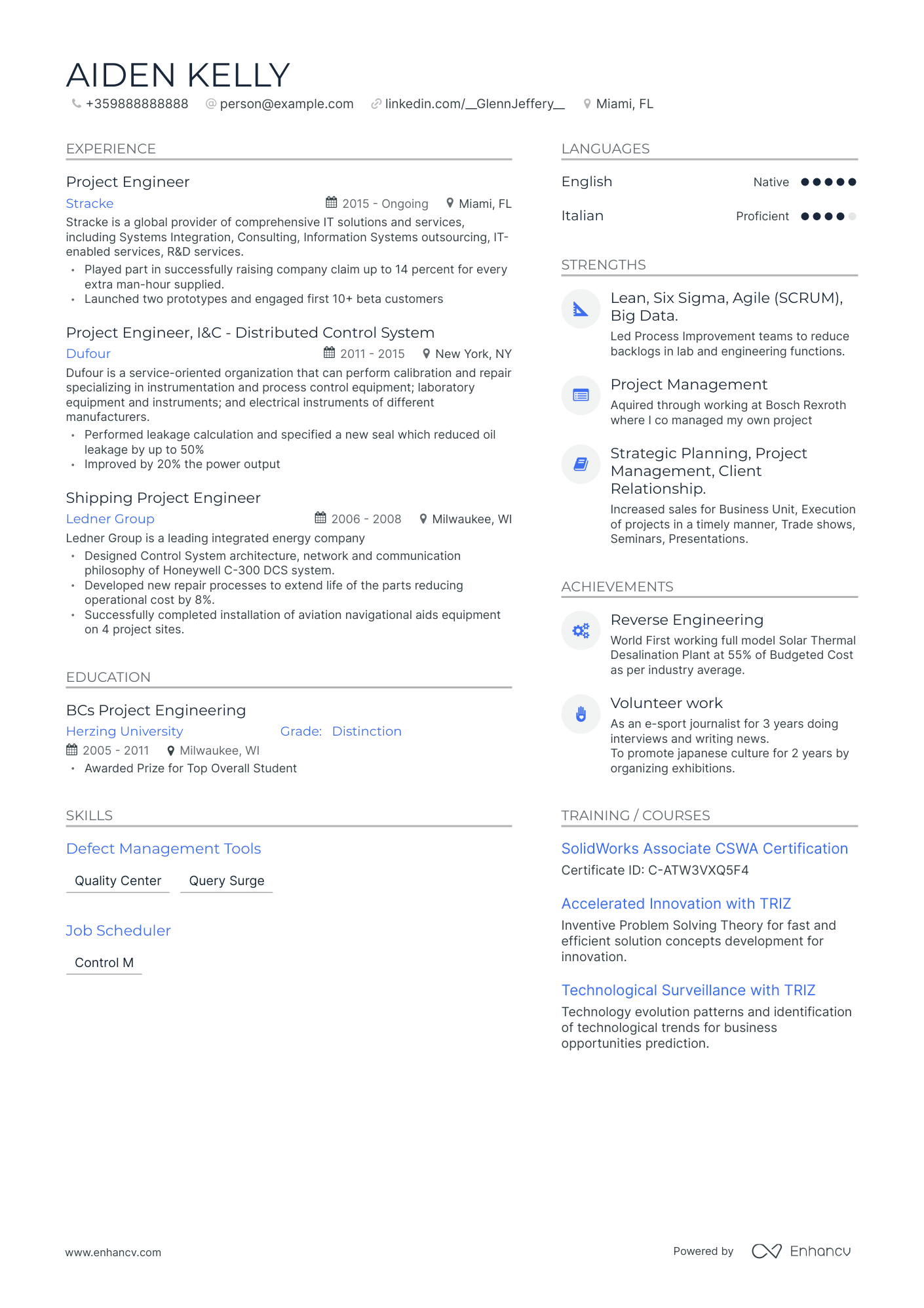 Modern Project Engineer Resume Template