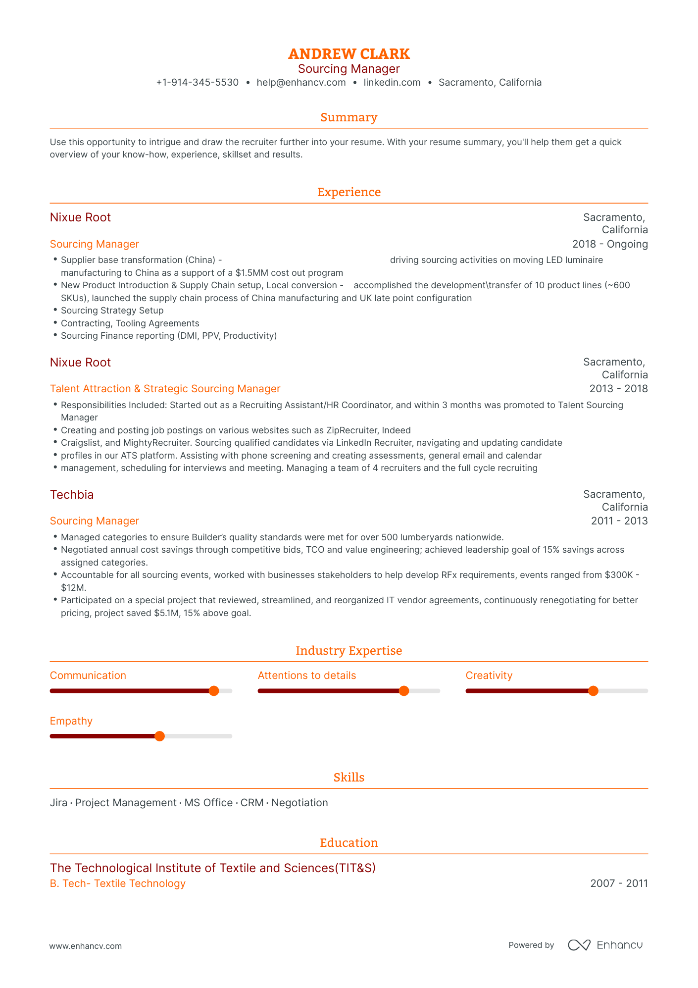 Sourcing Manager Resume Examples & Guide For 2023 (layout, Skills 