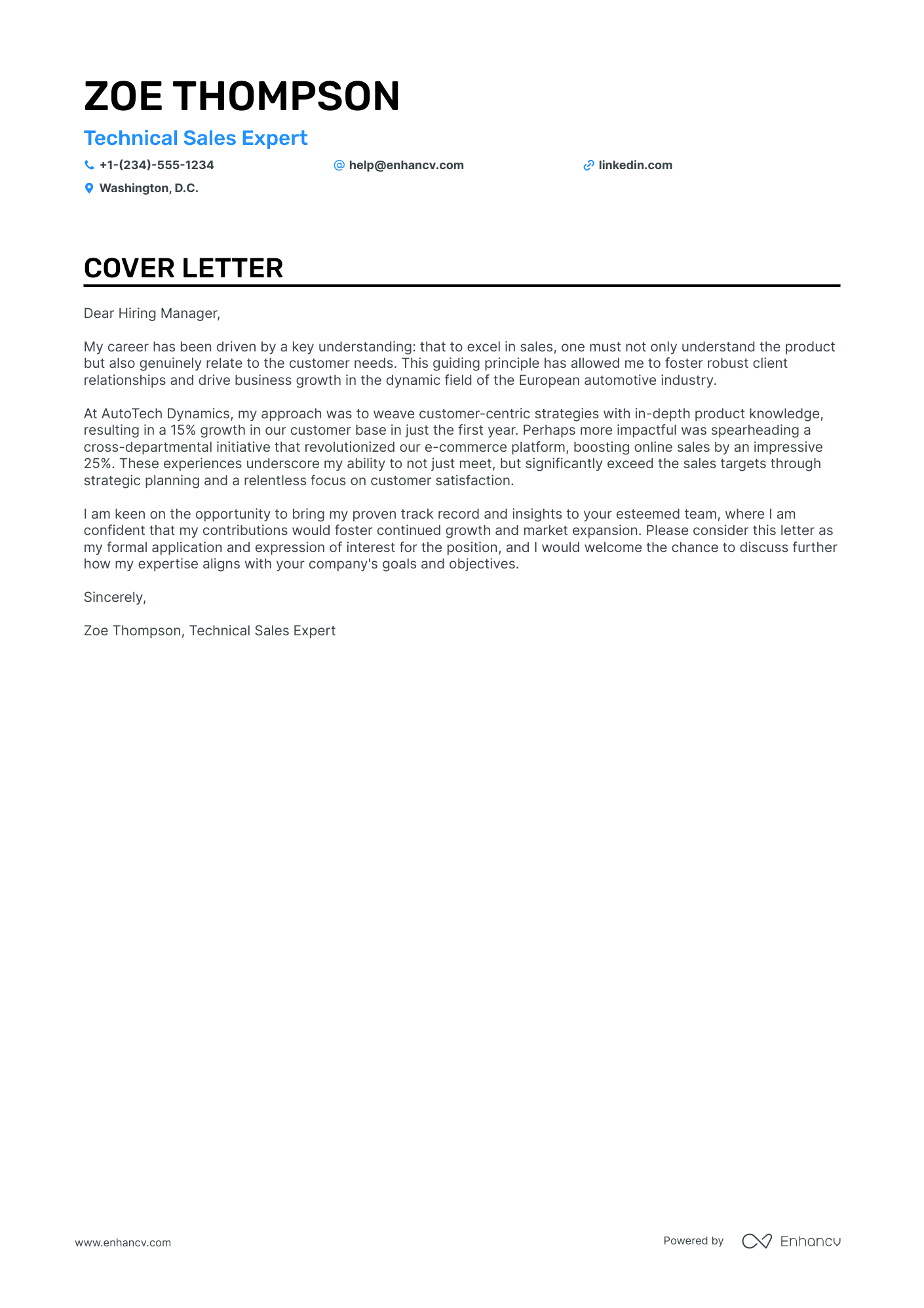 an application letter as a sales representative
