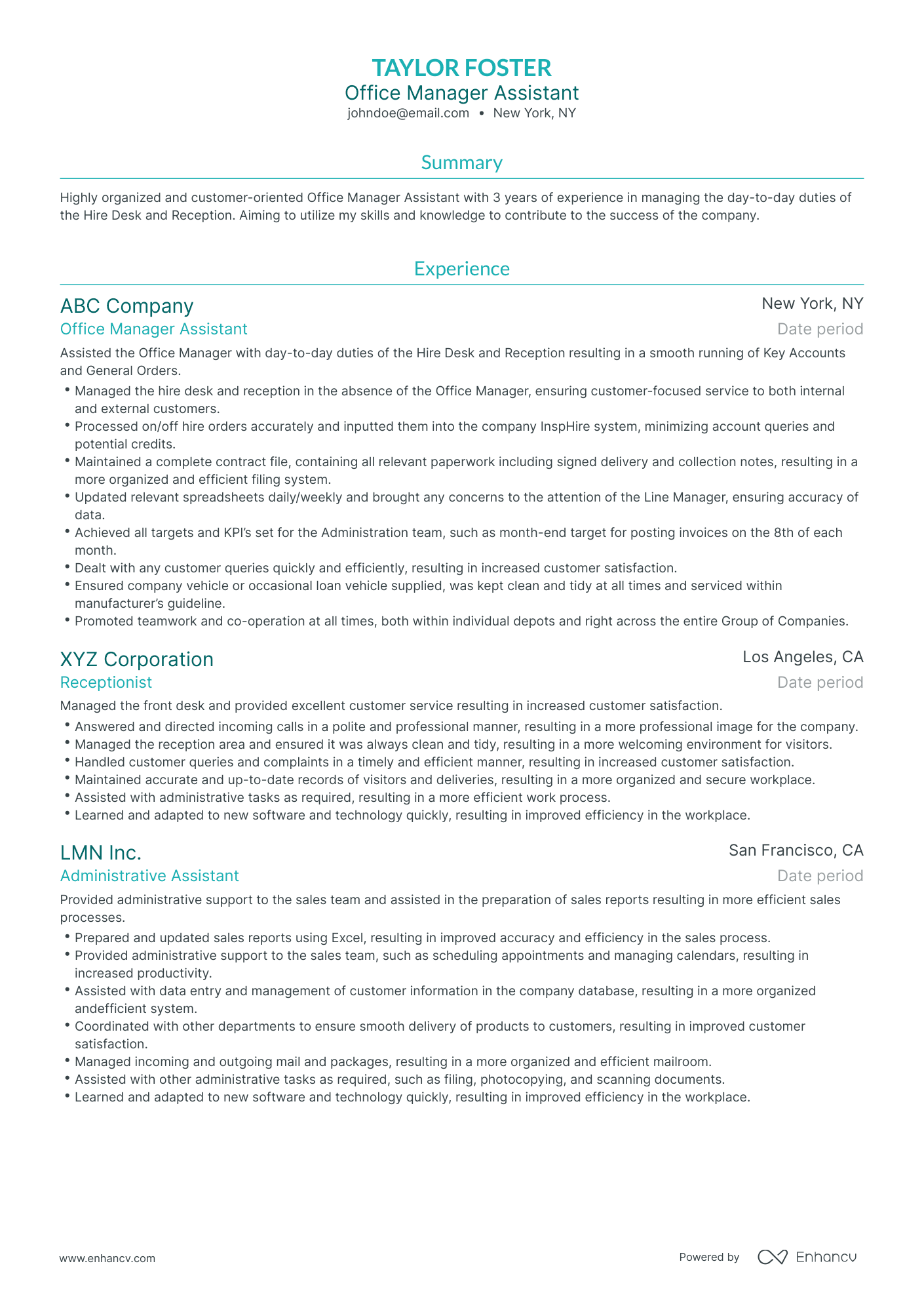 Traditional Office Manager Assistant Resume Template