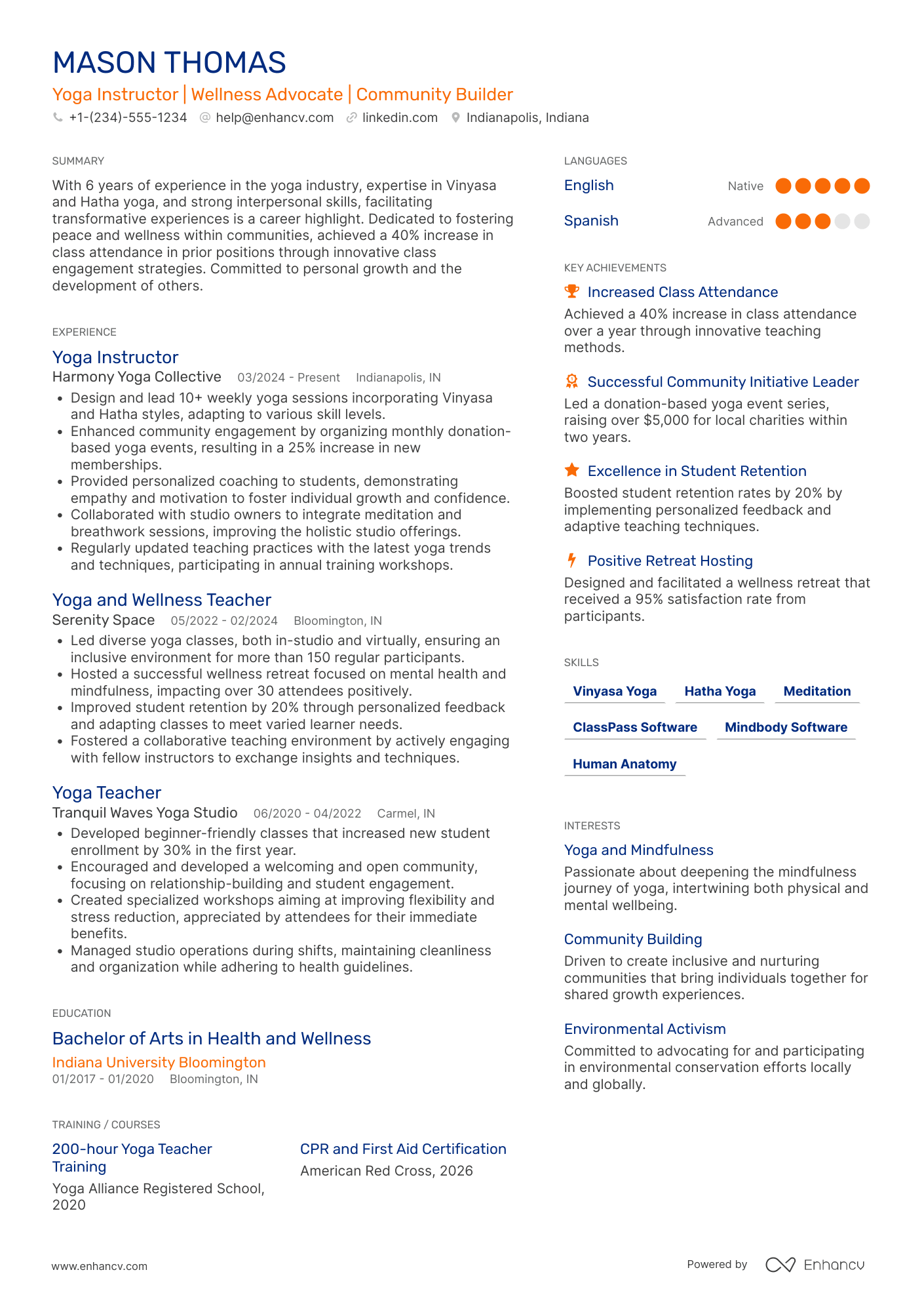 A resume example of a New Yoga Teacher