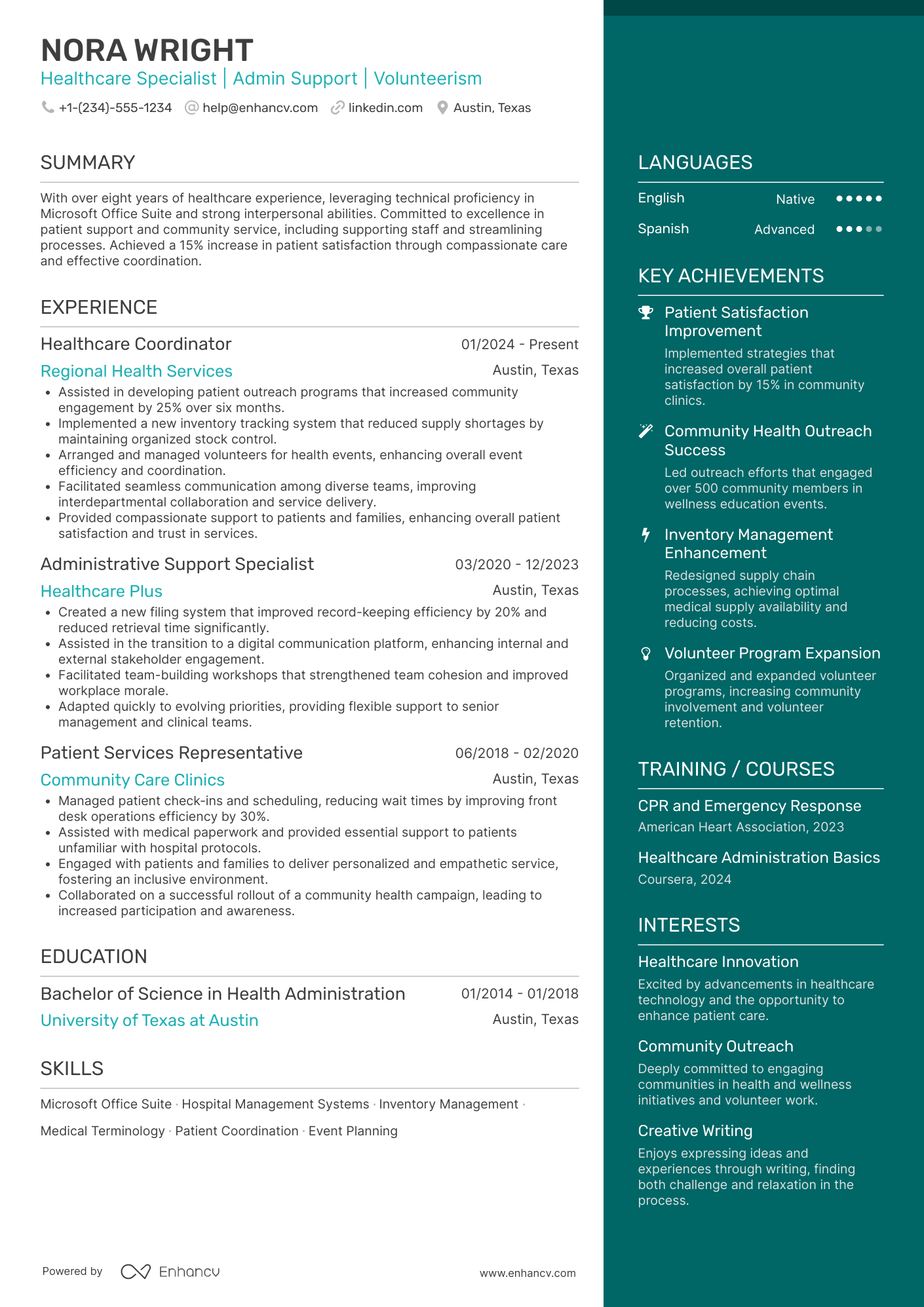 A resume example of a Hospital Volunteer