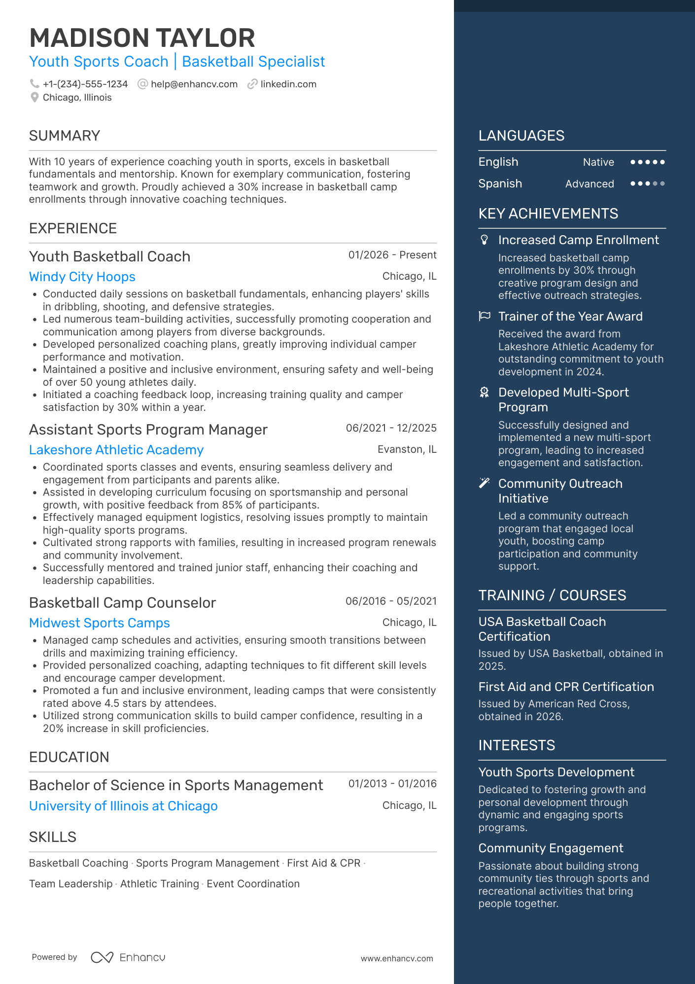 A resume example of a Basketball Camp Counselor