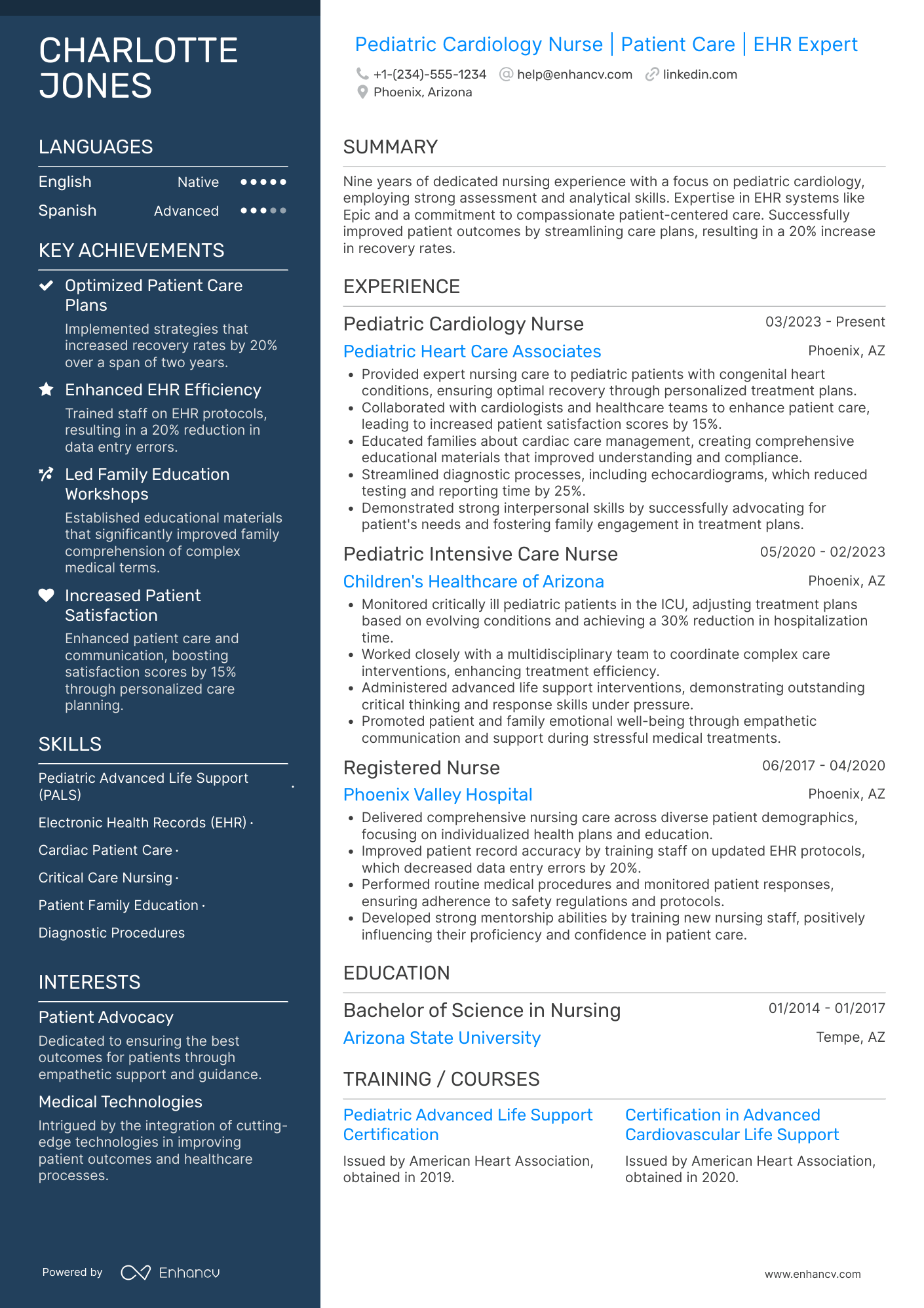 A resume example of a Pediatric Cardiology Nurse