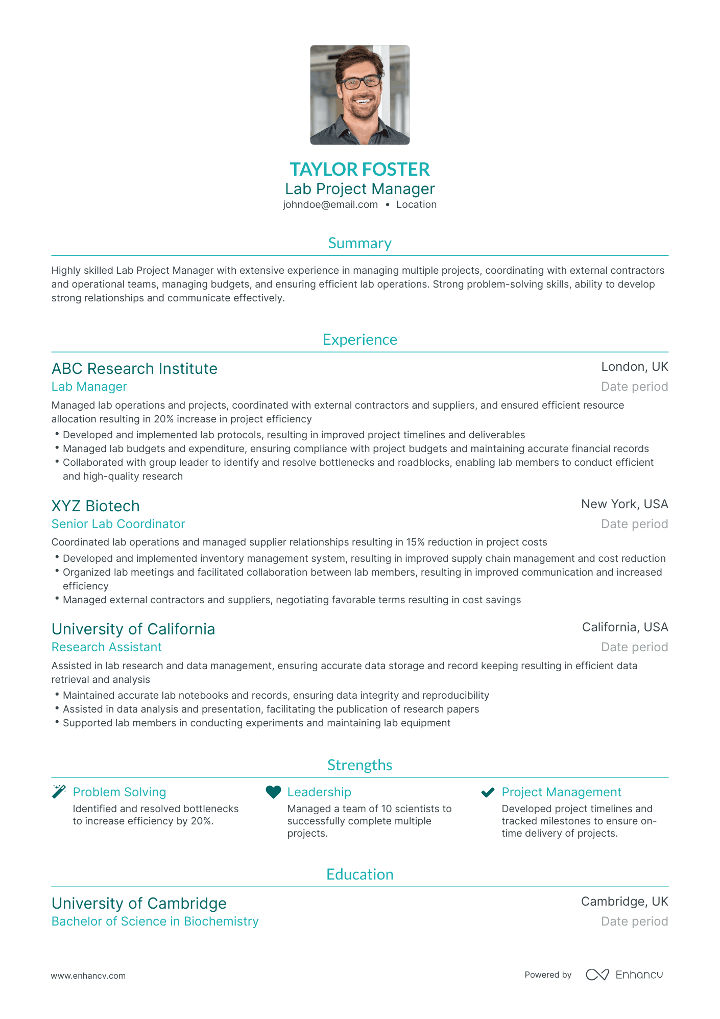 Traditional Lab Manager Resume Template