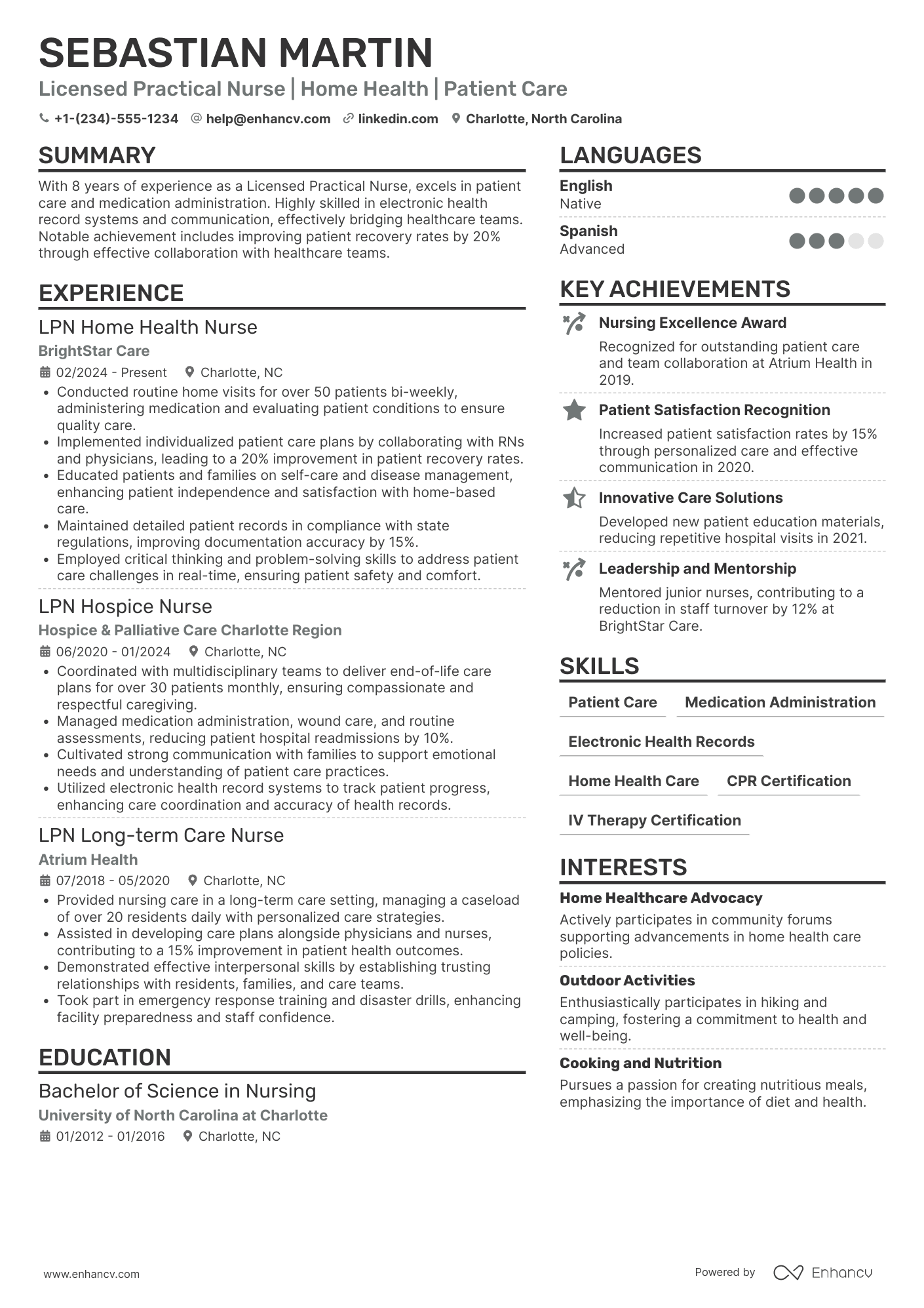 A resume example of a LPN Home Health Nurse
