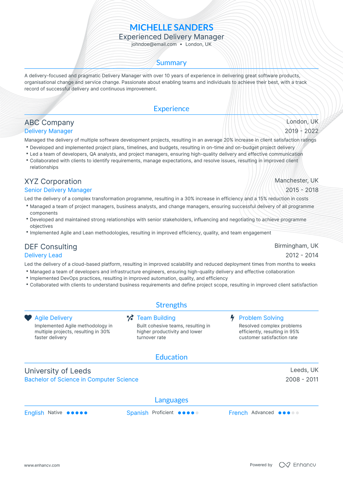 Traditional Delivery Manager Resume Template