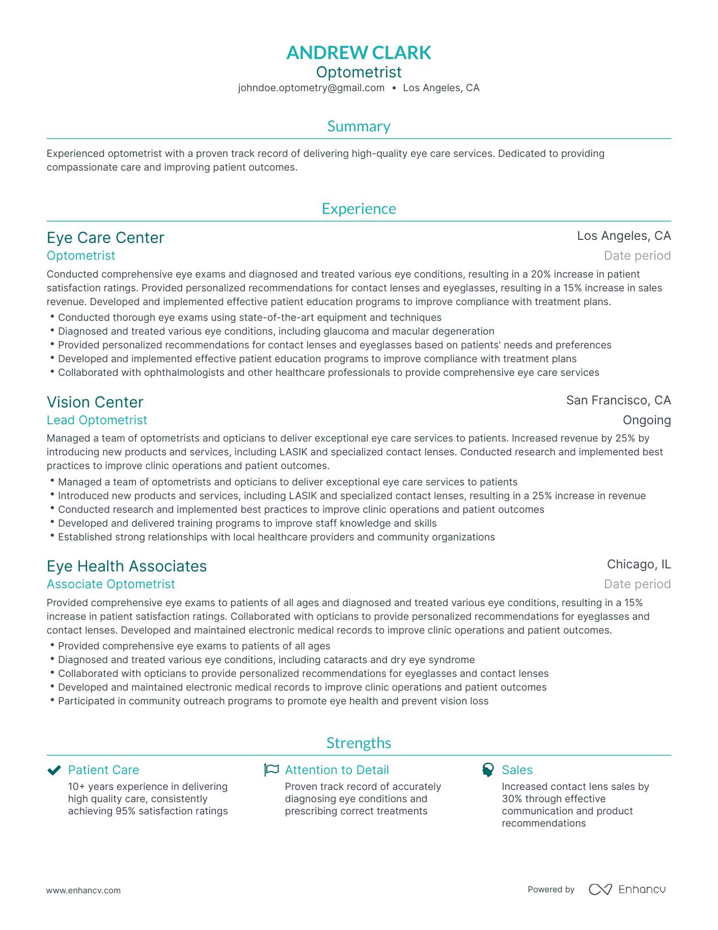 Traditional Optometry Resume Template