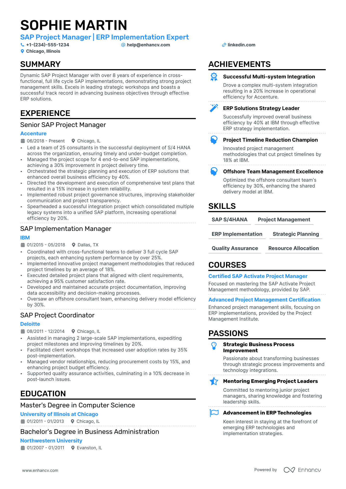 project management examples on resume