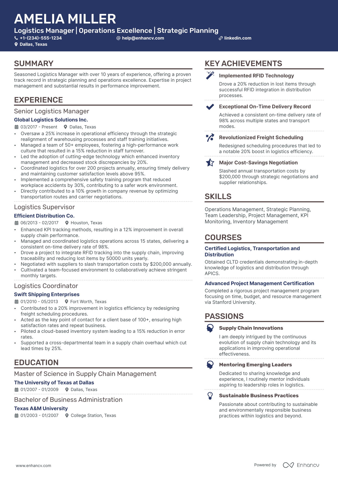 resume examples for logistics management