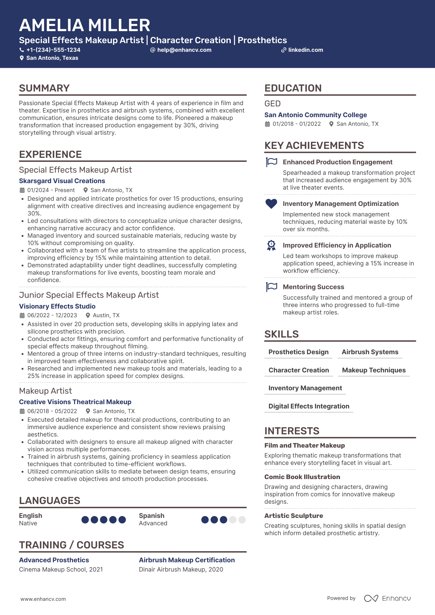 A resume example of a Special Effects Makeup Artist