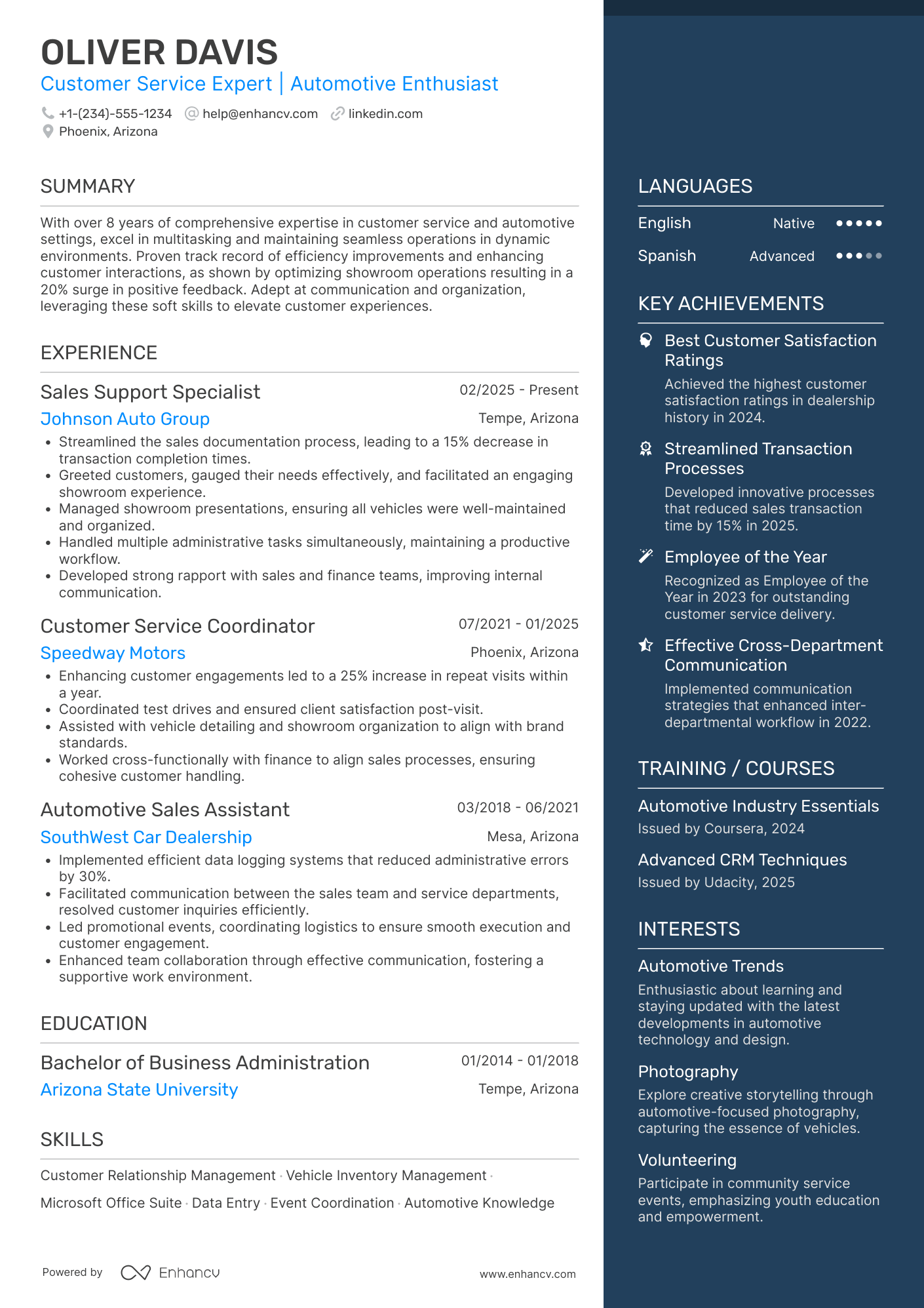 A resume example of a Car Salesman Assistant