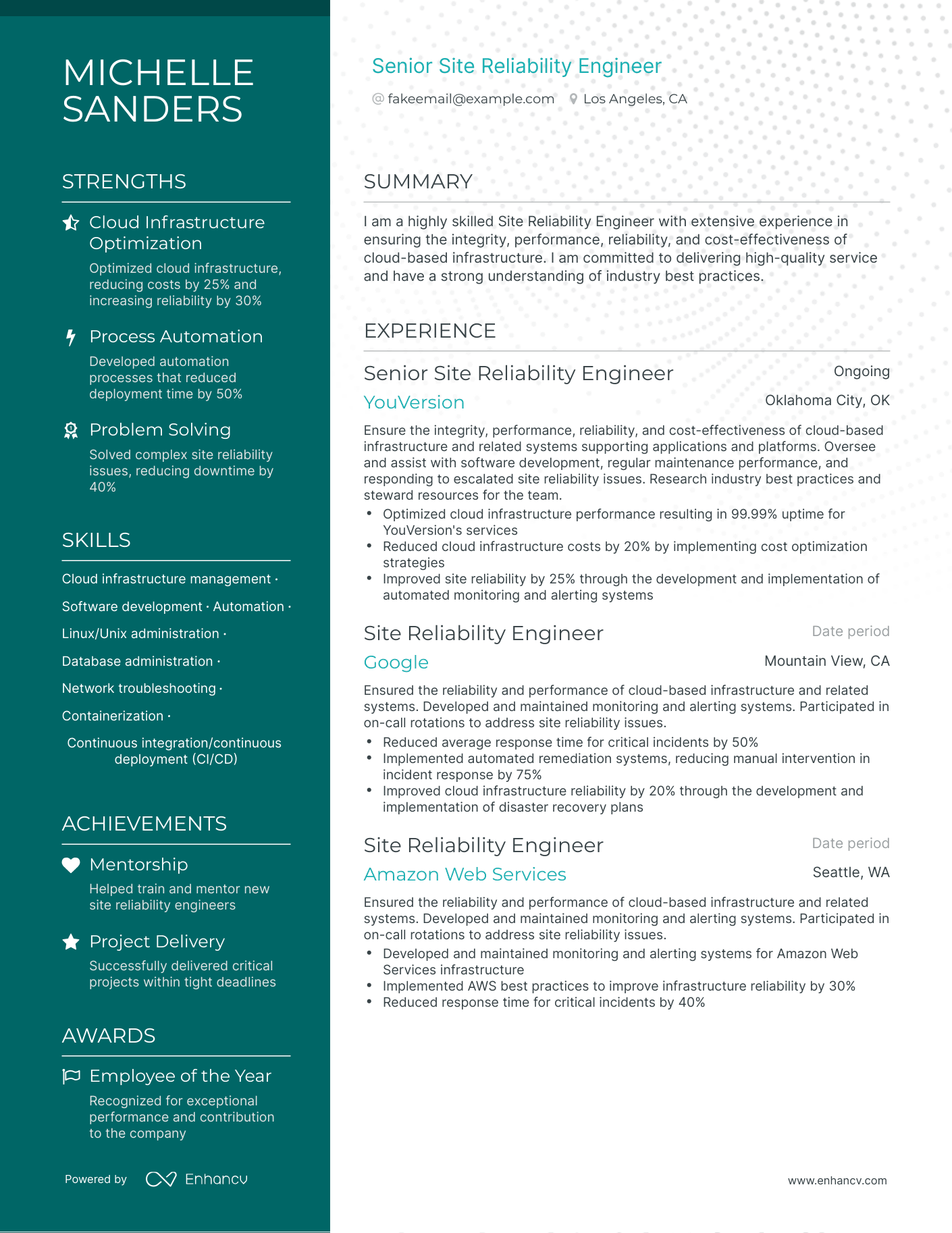 Polished Site Reliability Engineer Resume Template