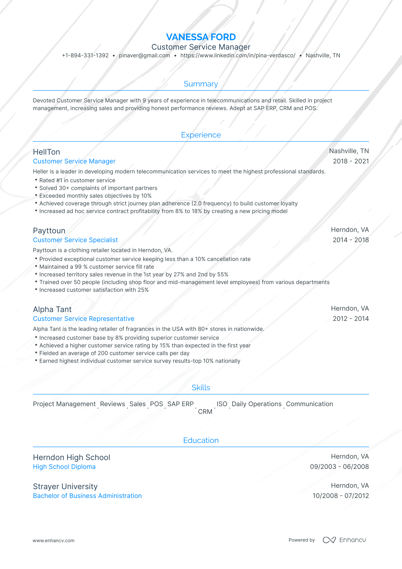 Traditional Customer Service Representative Resume Template