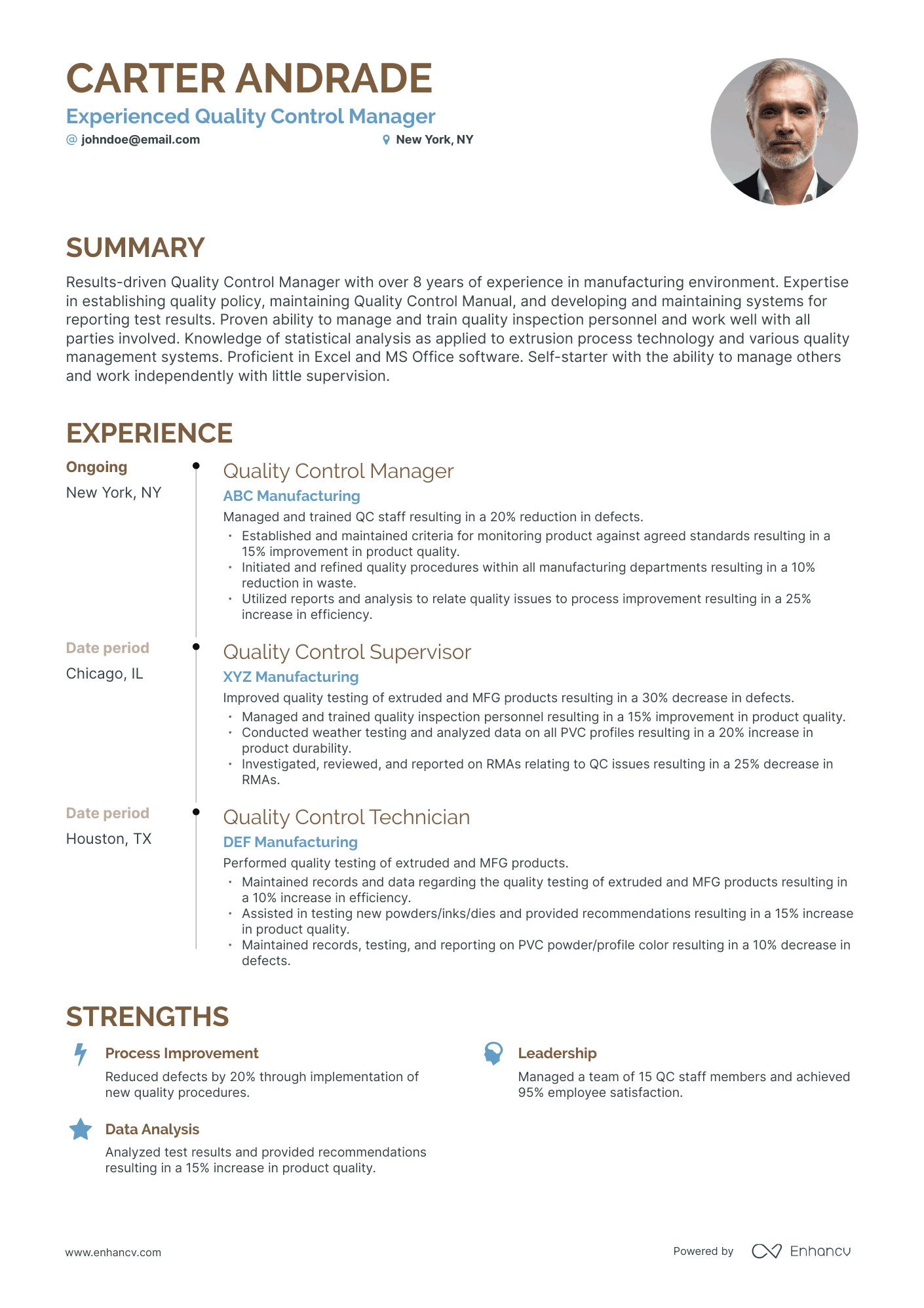 Timeline Quality Control Manager Resume Template